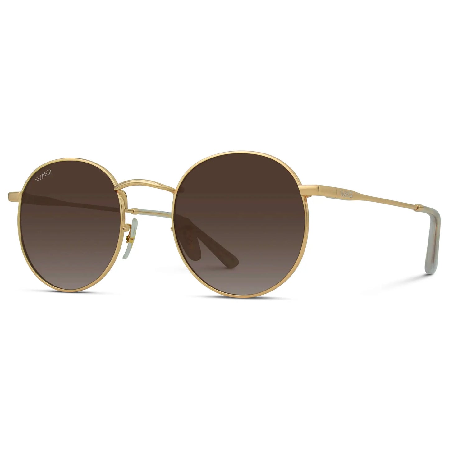 Gold / Brown Gradient Lens || Gold Round Metal Frame Sunglasses with Brown Polarized Lenses