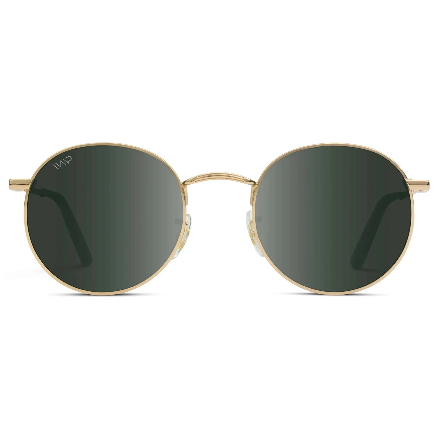 Gold / Smoke Green Lens || Gold Round Metal Frame Sunglasses with Green Polarized Lenses