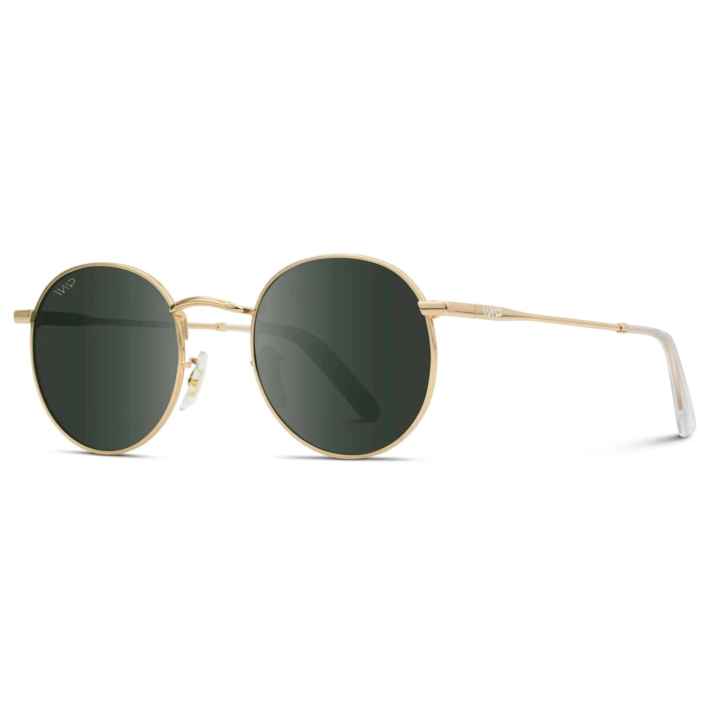 Gold / Smoke Green Lens || Gold Round Metal Frame Sunglasses with Green Polarized Lenses