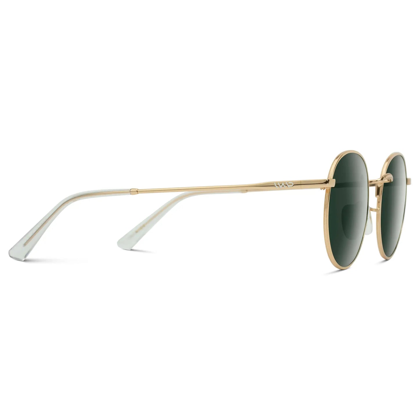 Gold / Smoke Green Lens || Gold Round Metal Frame Sunglasses with Green Polarized Lenses