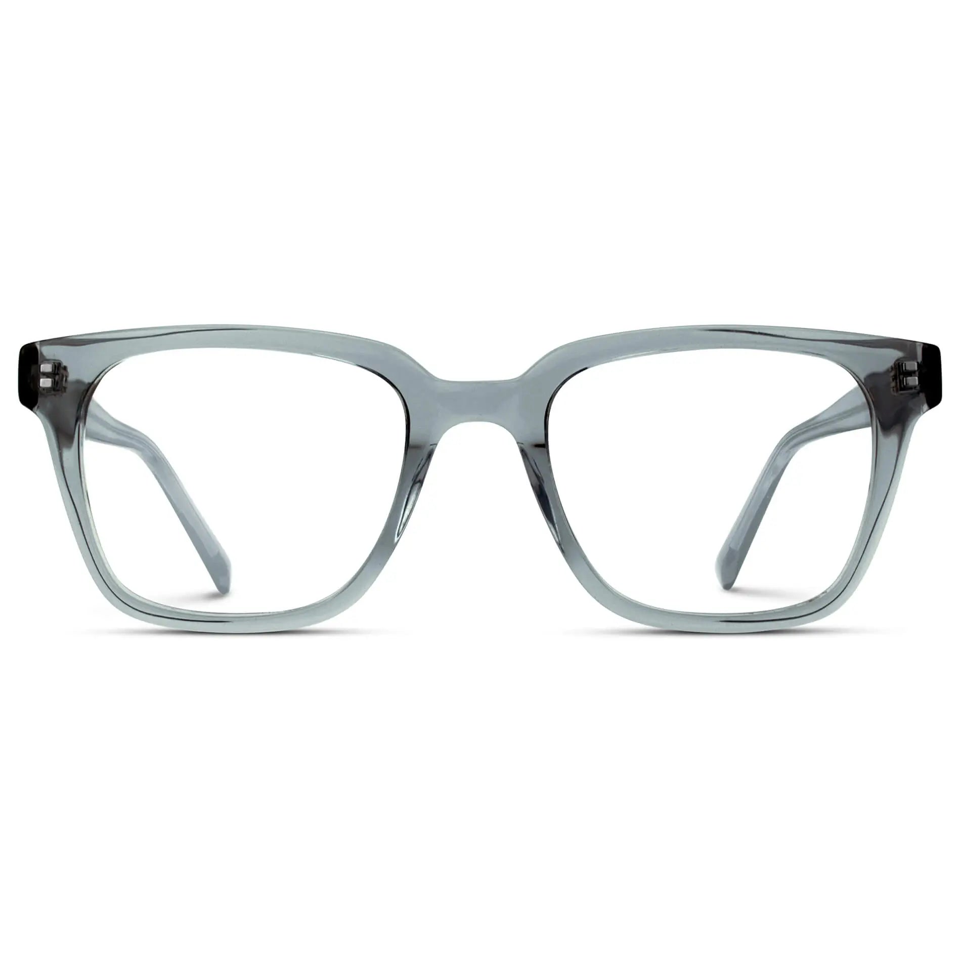 Denim Blue || Men's Rectangular Prescription Glasses with Denim Blue Frame and Clear Lenses on a white background