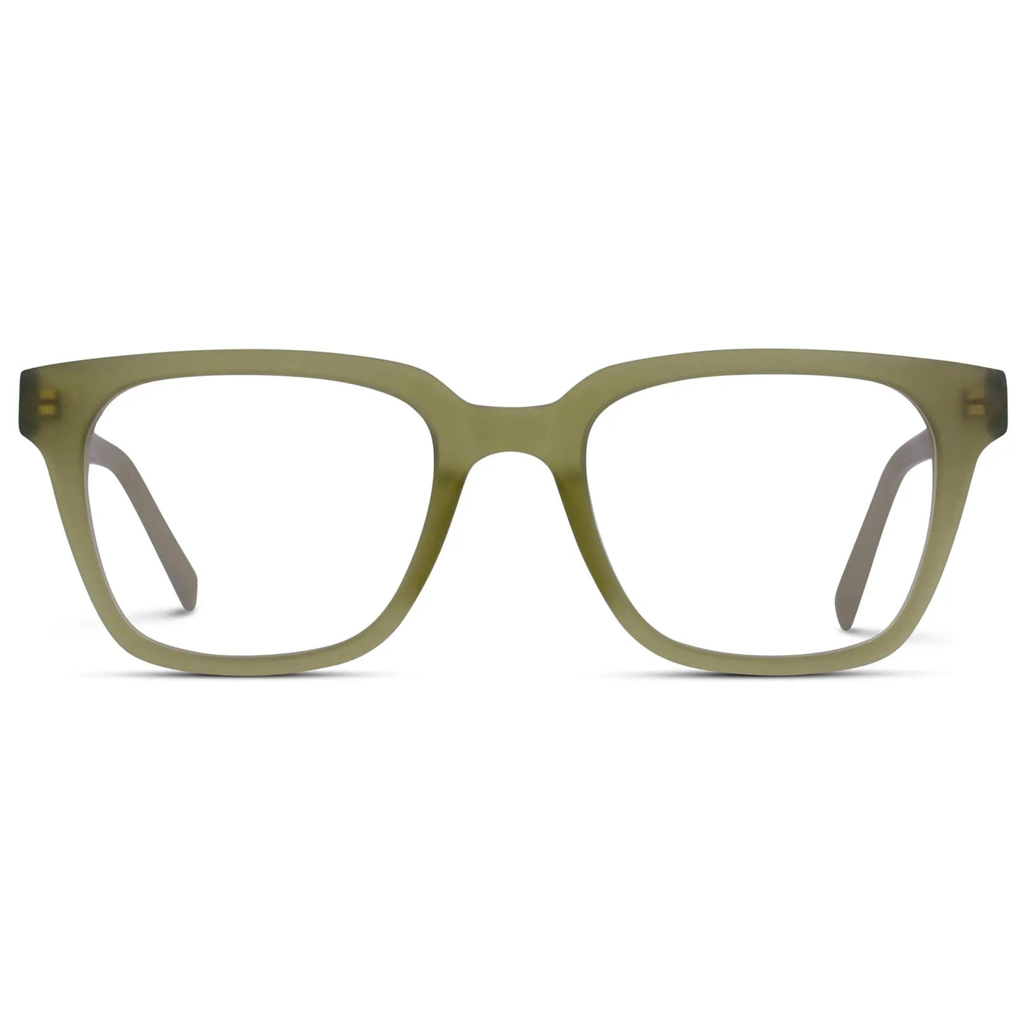 Frosted Khaki Green || Green Square Frame Blue Light Blocking Glasses for Computer Use on a white background