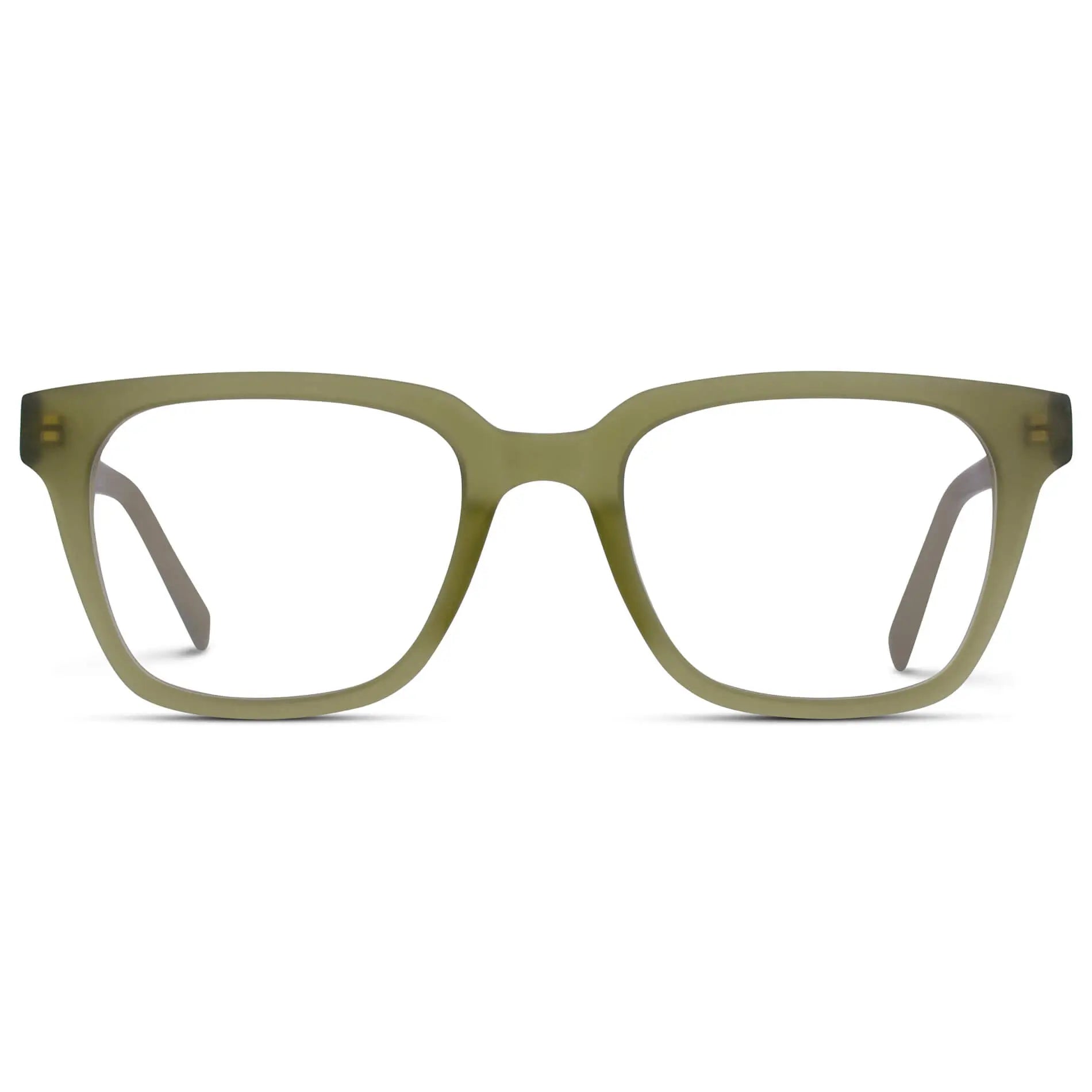 Frosted Khaki Green || Green Square Frame Blue Light Blocking Glasses for Computer Use on a white background
