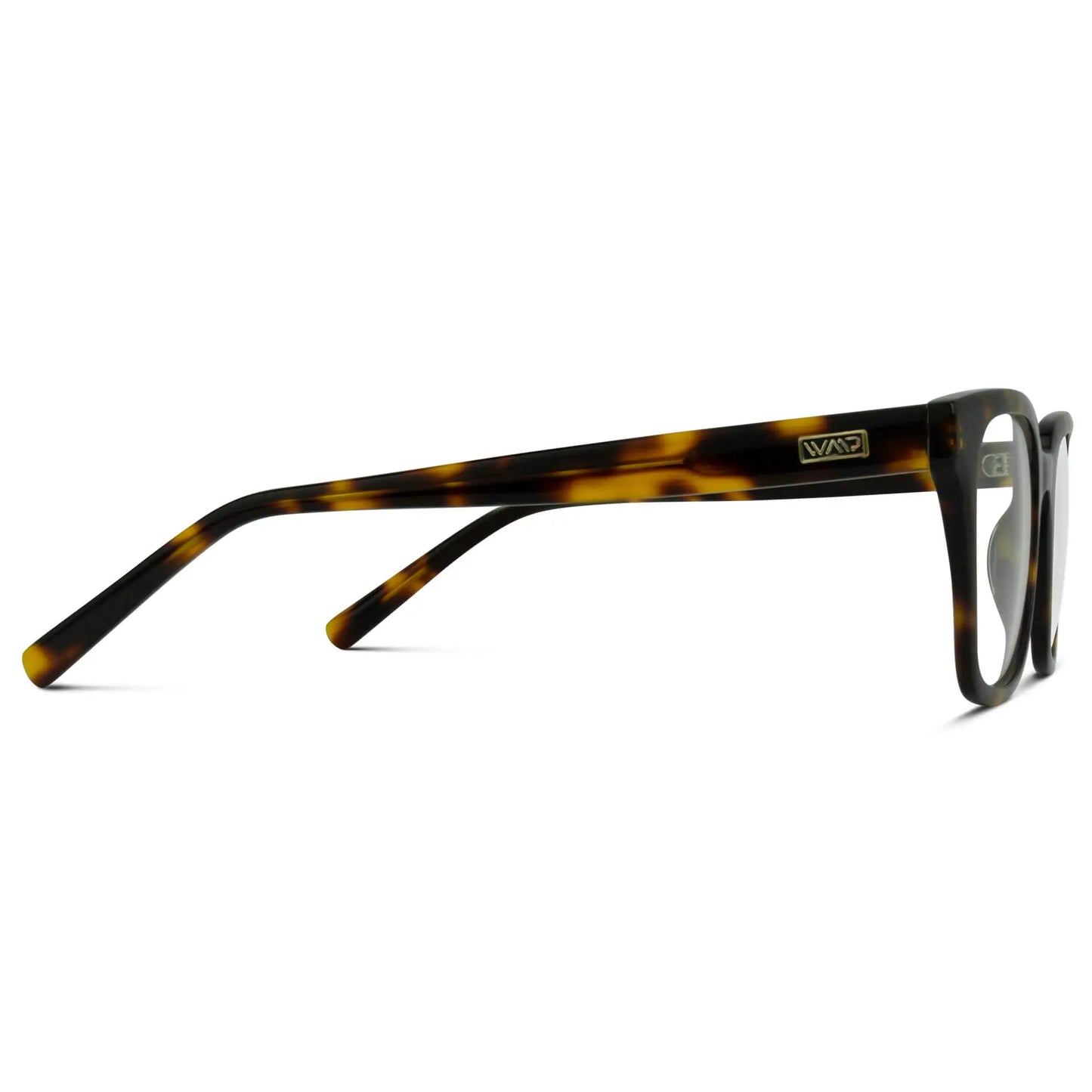Tortoise Brown || Temple view of Men's Rectangular Prescription Glasses with Tortoise Brown Frame and Clear Lenses on a white background