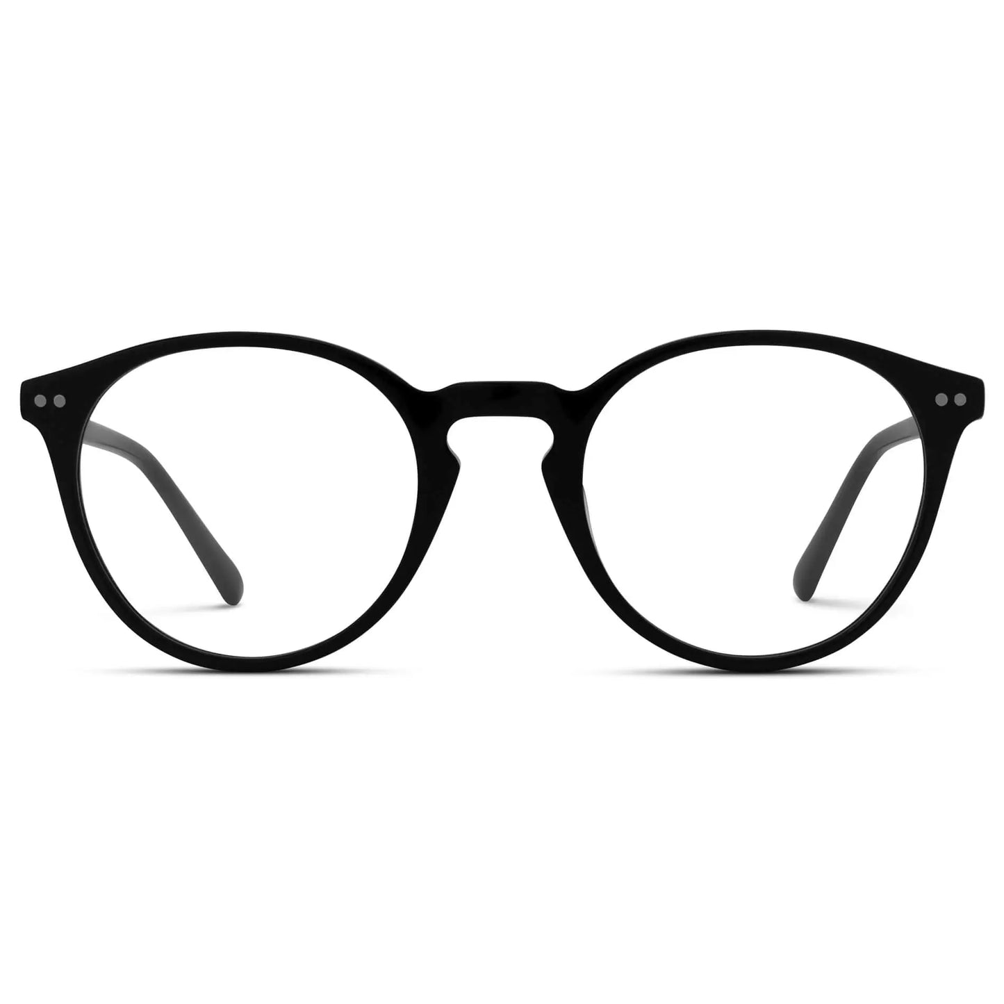Glossy Black || Men's Round Prescription Glasses with Glossy Black and Clear Lenses on a white background