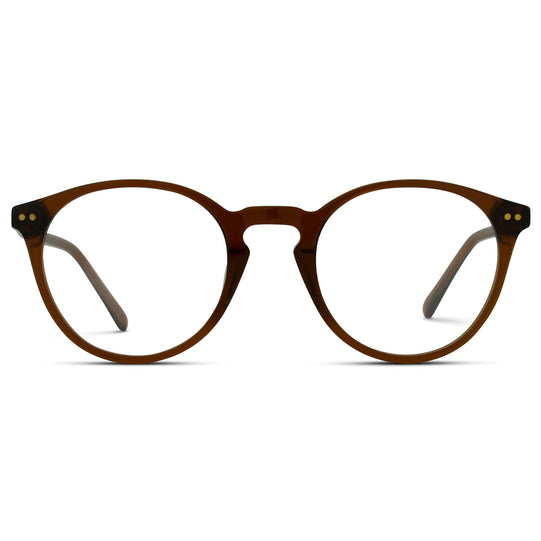Crystal Chestnut Brown || Brown Round Frame Blue Light Blocking Glasses for Computer Use