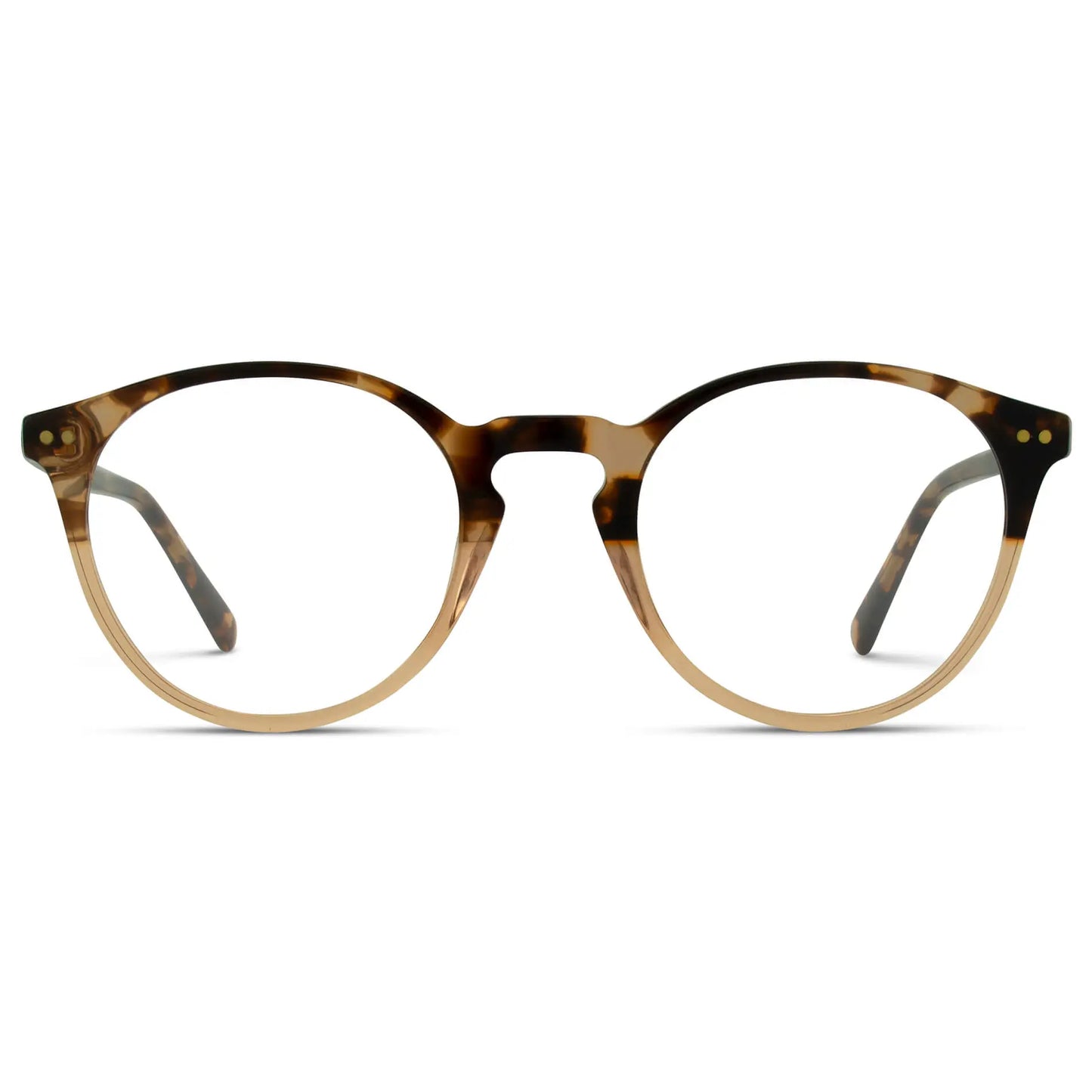 Crystal Brown Tortoise || Brown Round Frame Blue Light Blocking Glasses for Computer Use on a white background