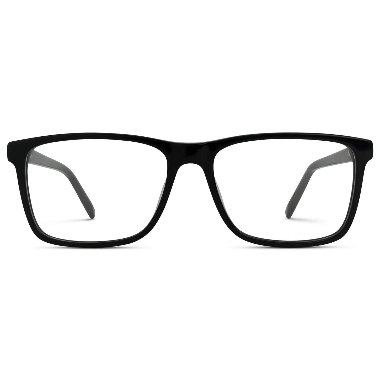 Glossy Black || Men's Rectangular Prescription Glasses with Glossy Black Frames with Clear Lenses on a white background