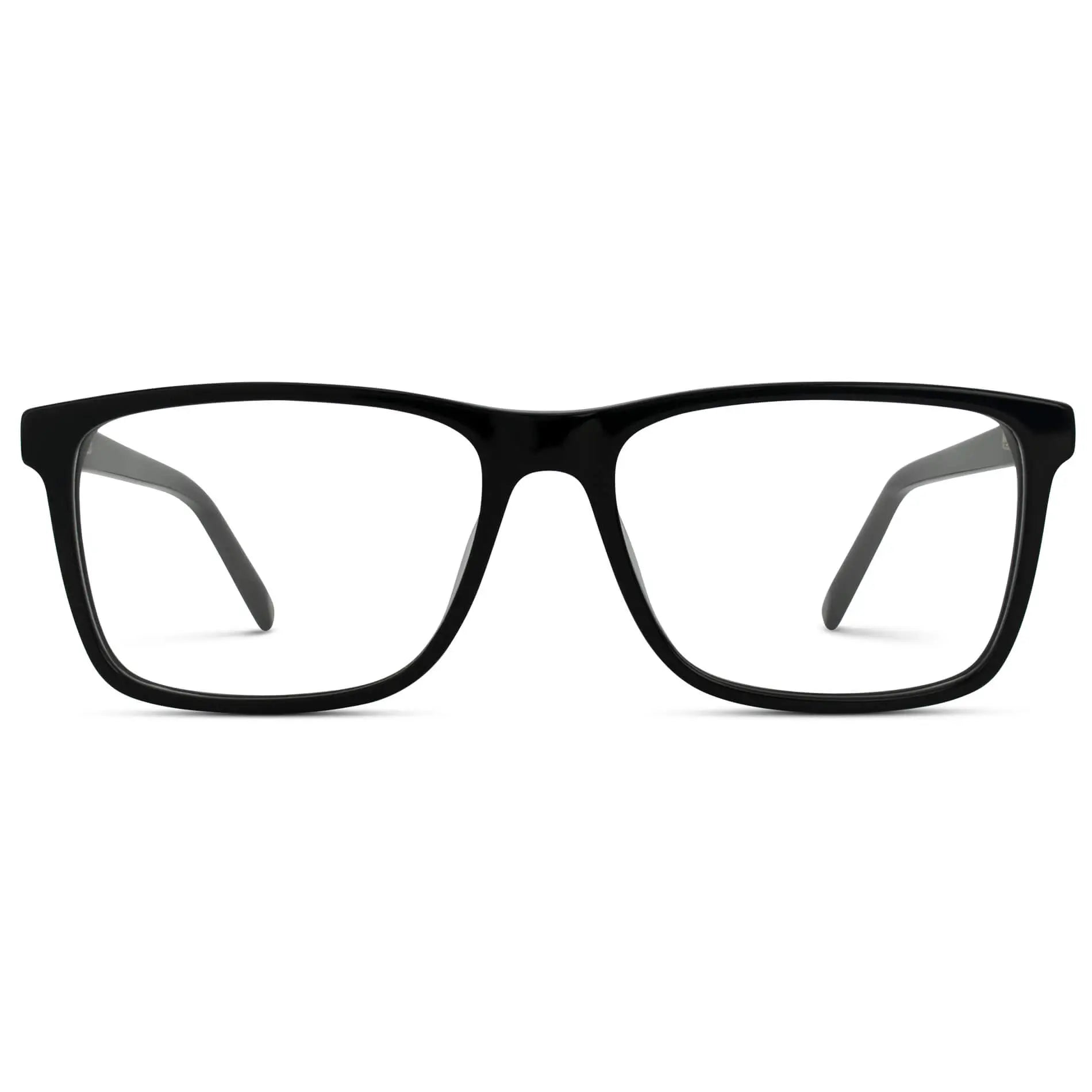 Glossy Black || Black Rectangle Frame Blue Light Blocking Glasses for Computer Use on a white background 