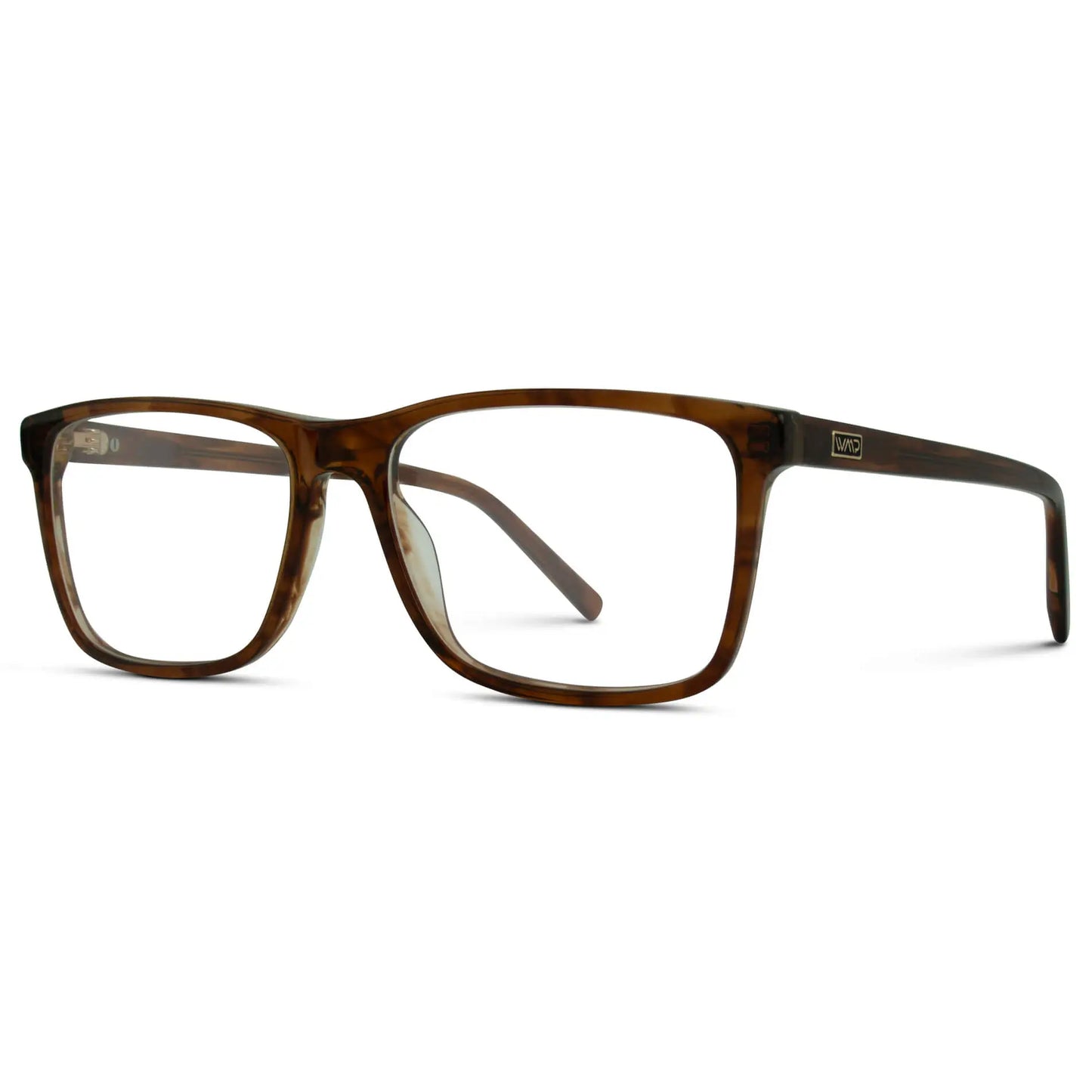 Crystal Marble Chestnut Brown || Side view of Brown Rectangle Frame Blue Light Blocking Glasses for Computer Use on a white background 