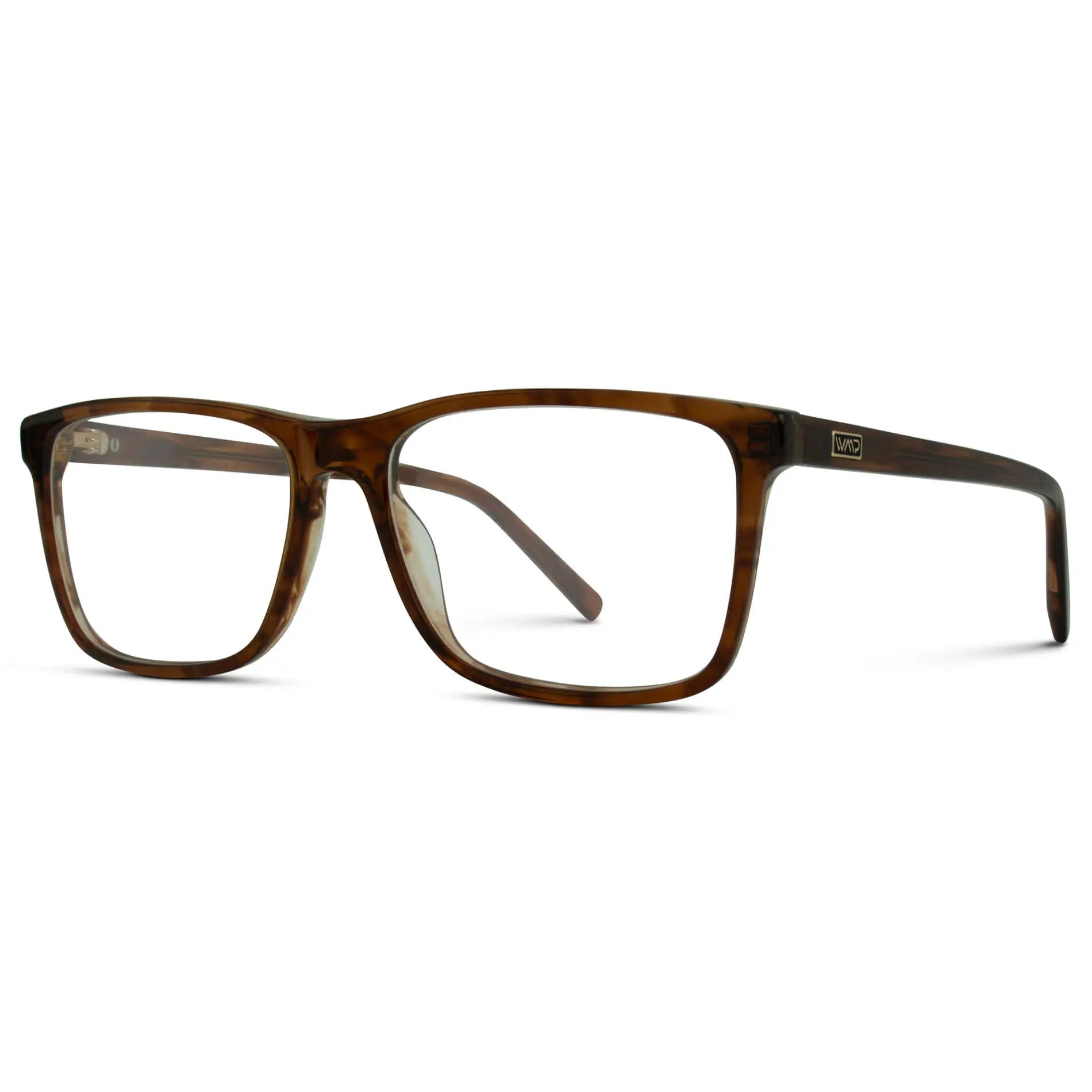 Crystal Marble Chestnut Brown || Side view of Men's Rectangular Prescription Glasses with Marble Chestnut Brown Frames with Clear Lenses on a white background