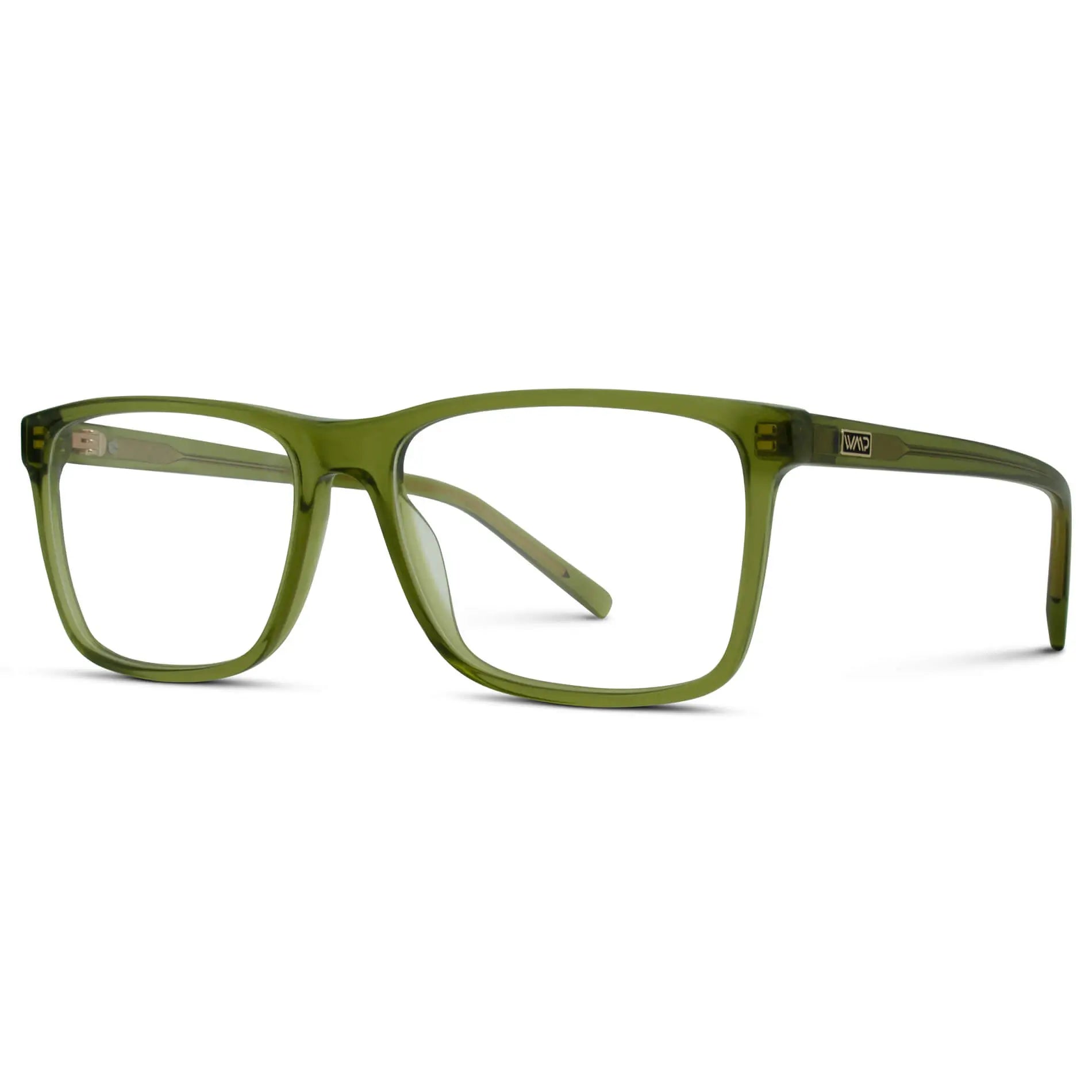 Crystal Sage Green || Side view of Green Rectangle Frame Blue Light Blocking Glasses for Computer Use on a white background