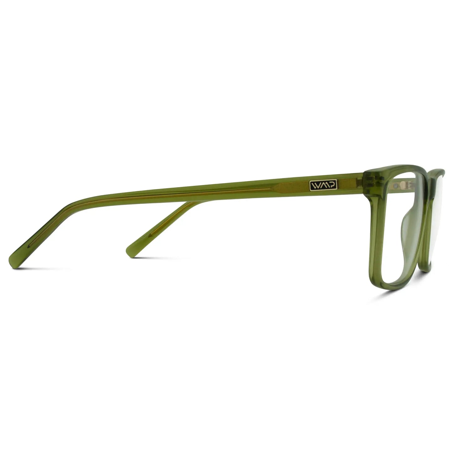 Crystal Sage Green || Temple view of Green Rectangle Frame Blue Light Blocking Glasses for Computer Use on a white background 