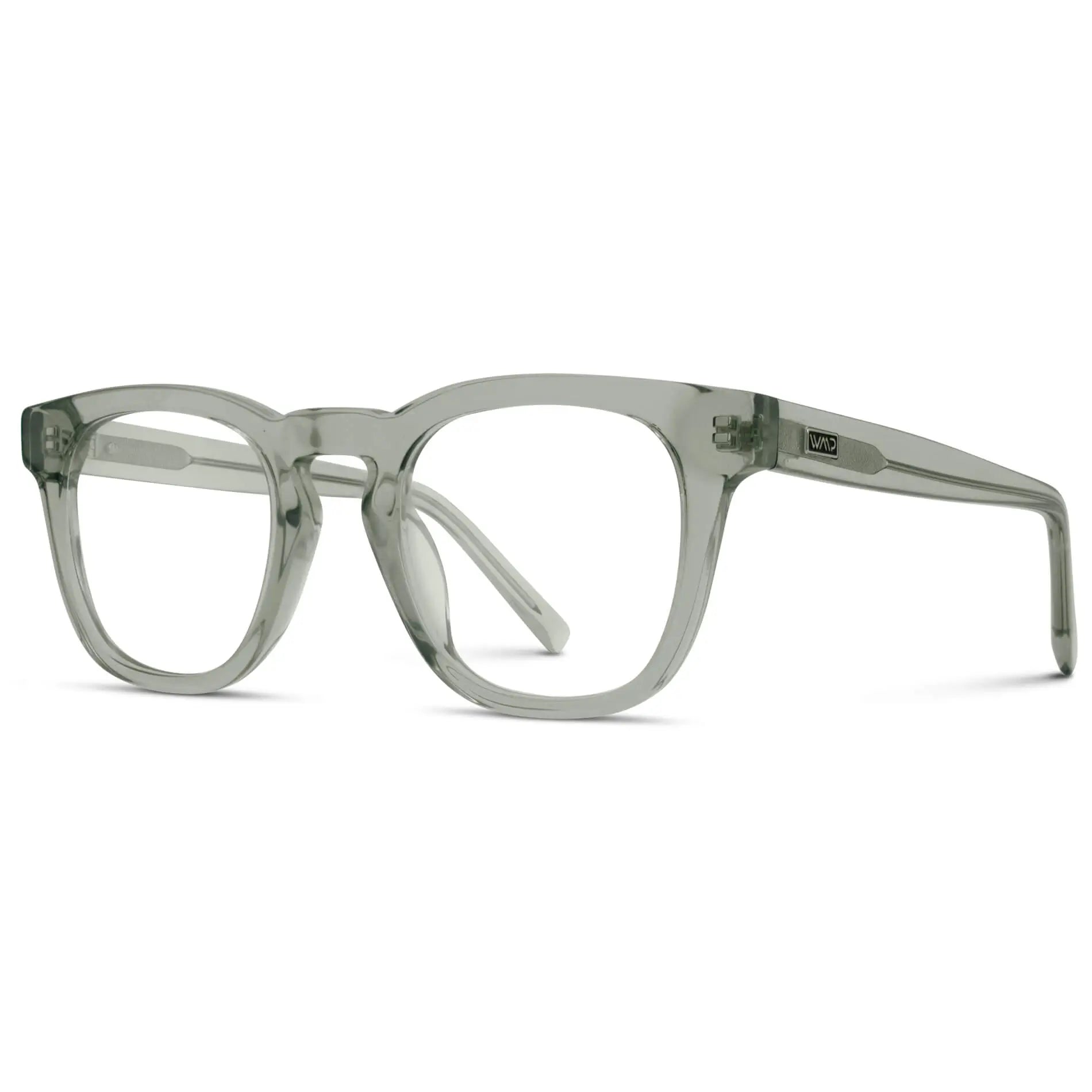Sea Salt Grey || Side view of Grey Square Frame Blue Light Blocking Glasses for Computer Use on a white background