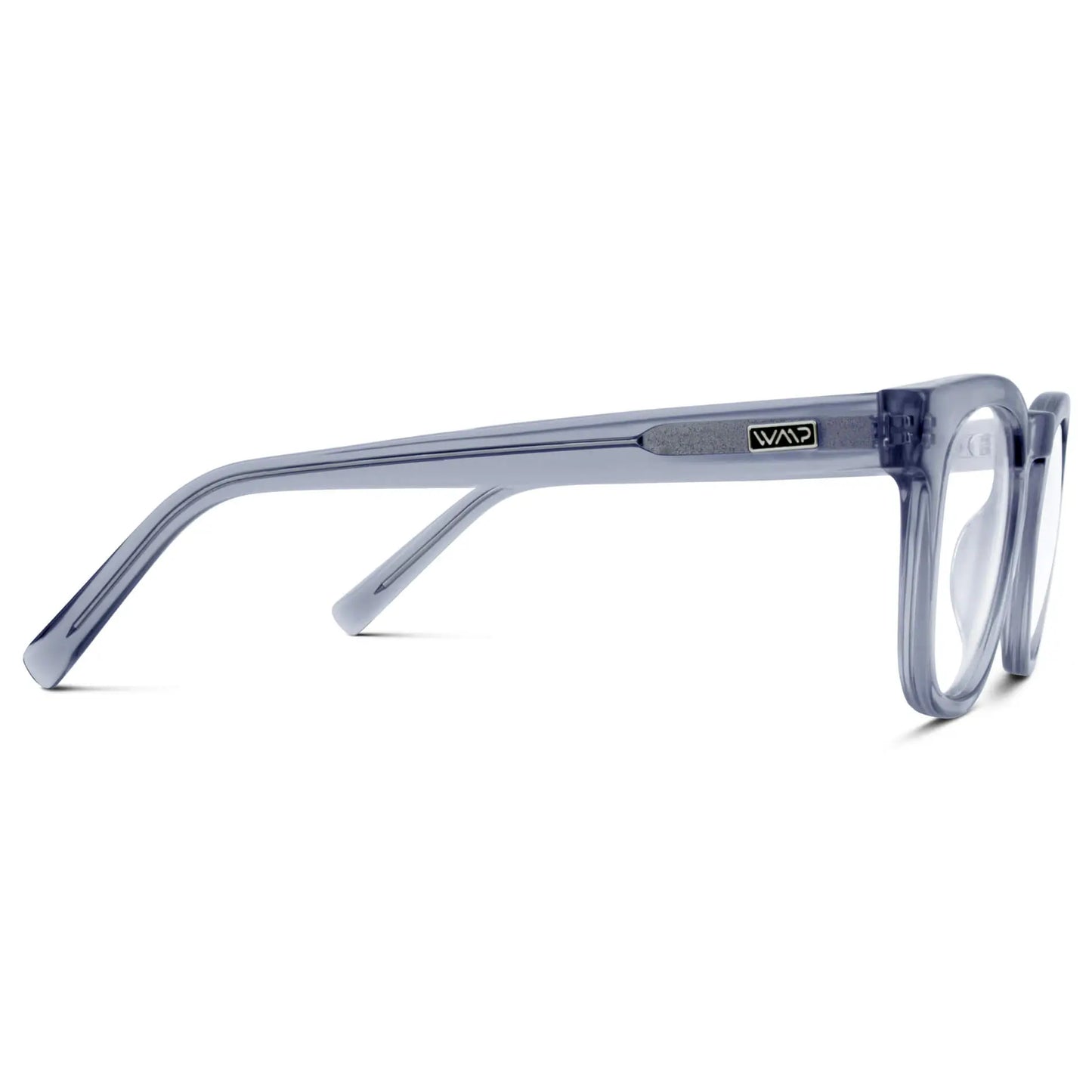 Crystal Lilac Grey || Temple view of Blue Square Frame Blue Light Blocking Glasses for Computer Use on a white background 