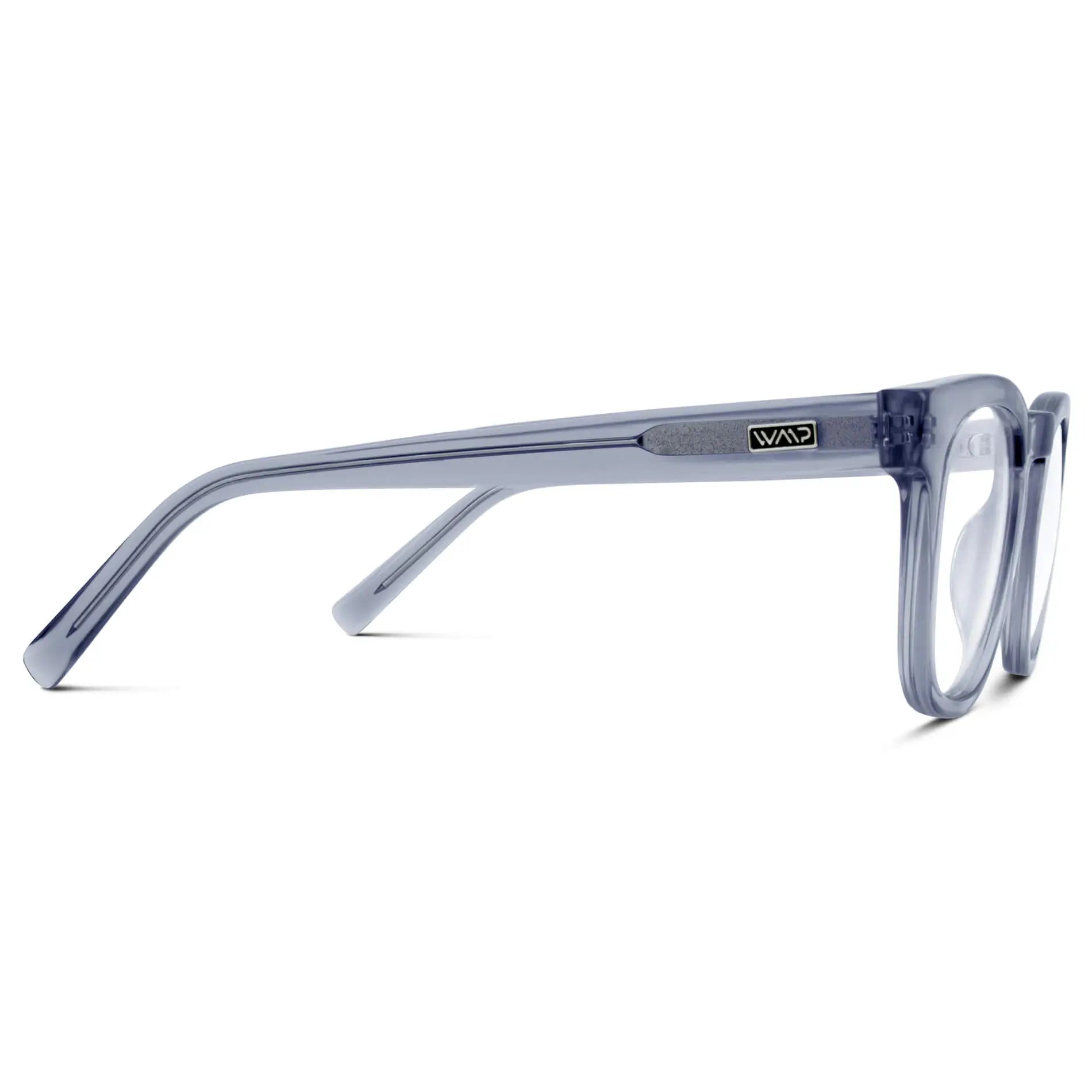 Crystal Lilac Grey || Temple view of Blue Square Frame Blue Light Blocking Glasses for Computer Use on a white background 