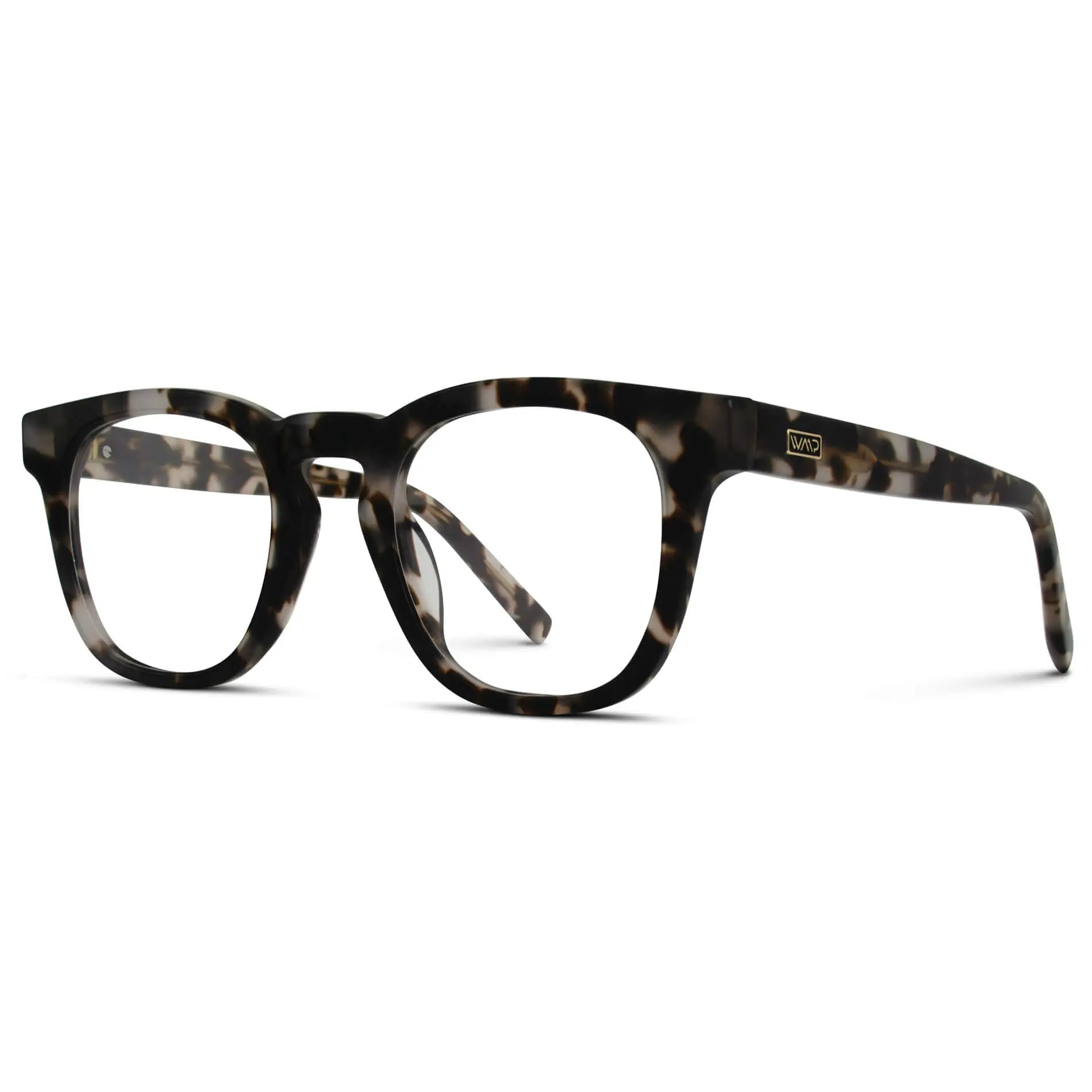 Stone Grey Tortoise || Side view of Tortoise Square Frame Blue Light Blocking Glasses for Computer Use on a white background 
