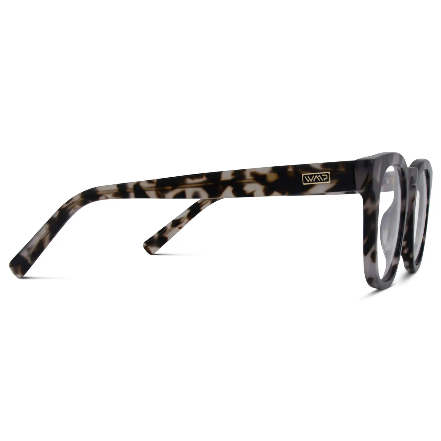 Stone Grey Tortoise || Temple view of Tortoise Square Frame Blue Light Blocking Glasses for Computer Use on a white background 