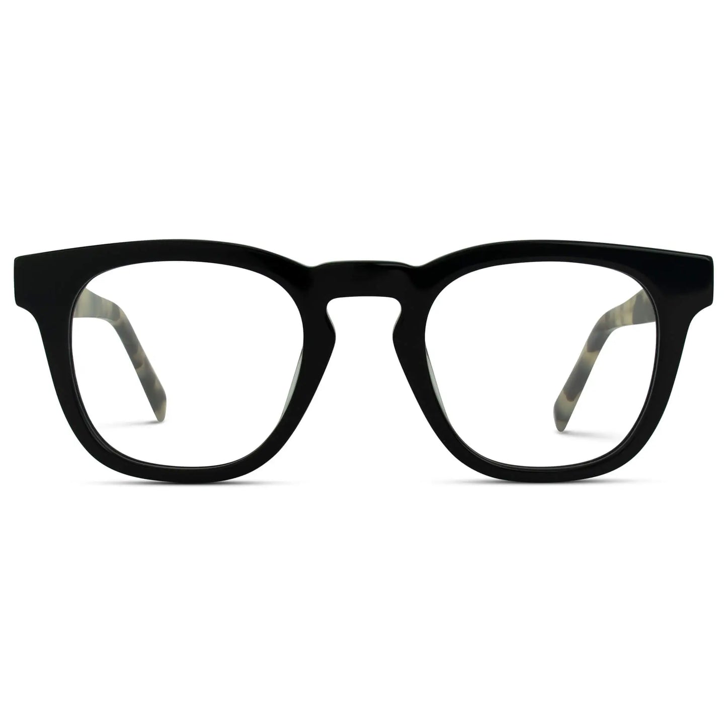 Black Beige Tortoise || Black Square Frame Blue Light Blocking Glasses for Computer Use on a white background 