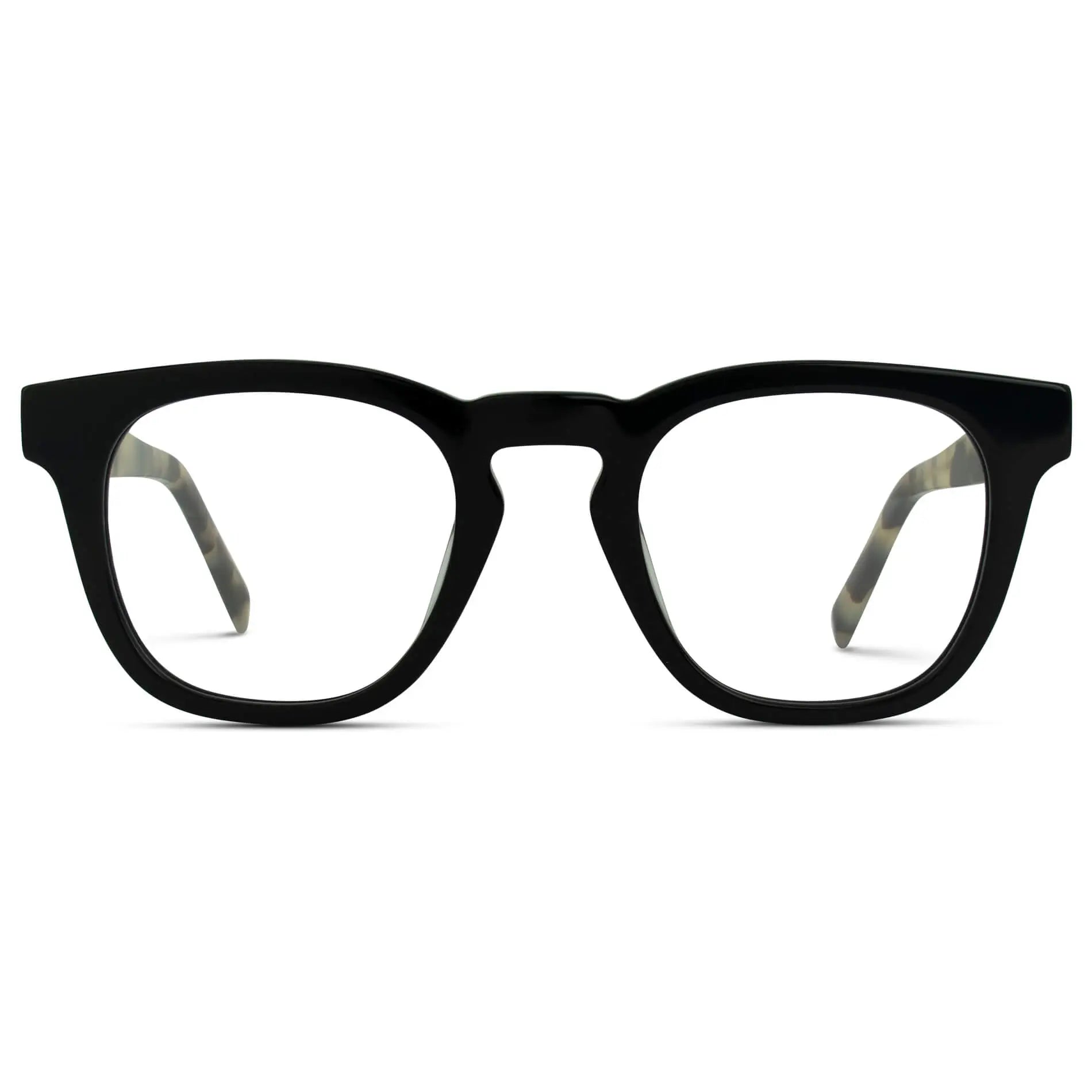 Black Beige Tortoise || Black Square Frame Blue Light Blocking Glasses for Computer Use on a white background 