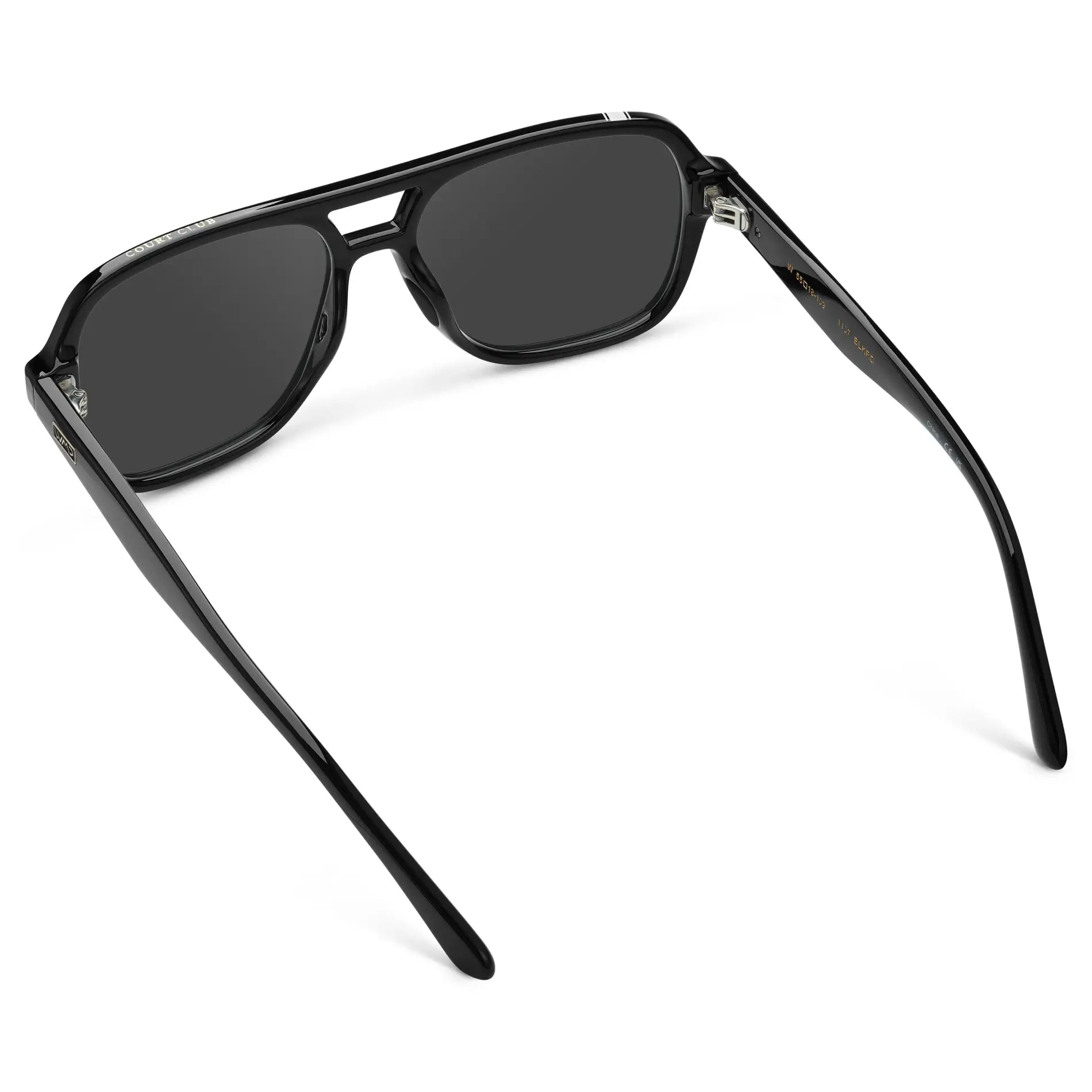 Black / Grey || Back view of Women's Flat-Top Aviator Prescription Sunglasses with Black Frame and Grey Lens on a white background