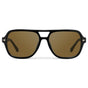 Black / Amber || Women's Flat-Top Aviator Prescription Sunglasses with Black Frame and Brown Lens on a white background