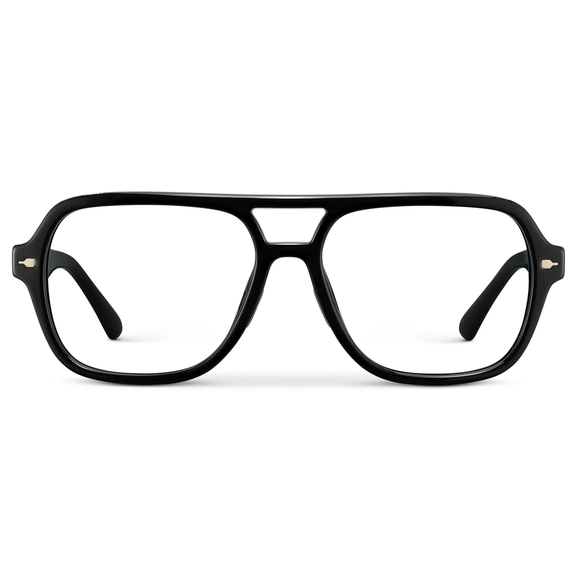 Black || Women's Flat-Top Aviator Prescription Eyeglasses with Black Frame and Clear Lens on a white background