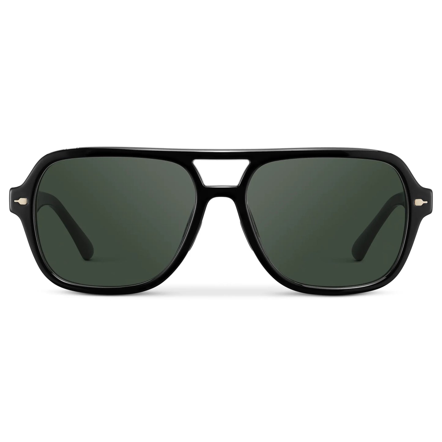 Black / G15 || Women's Flat-Top Aviator Prescription Sunglasses with Black Frame and Green Lens on a white background