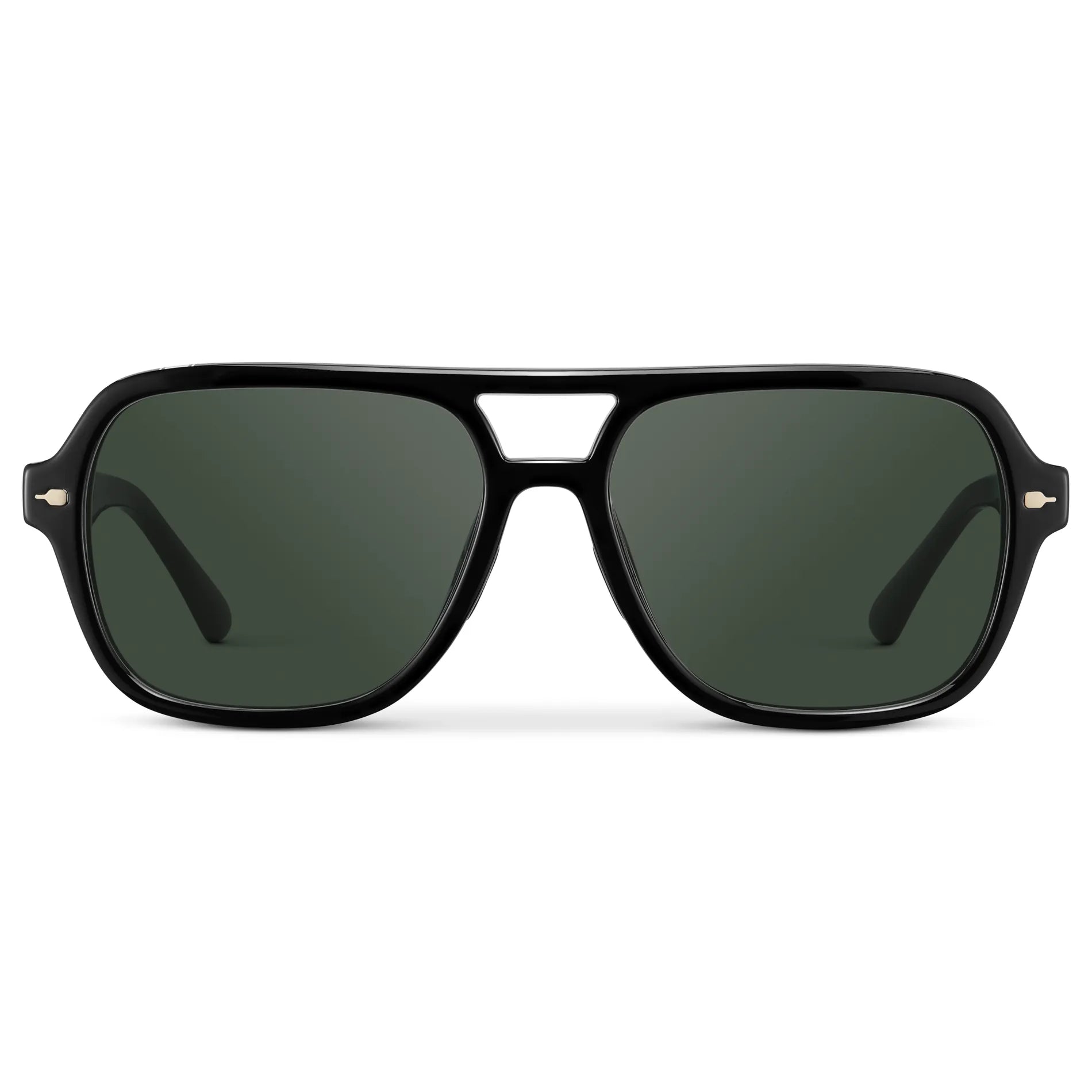 Black / G15 || Women's Flat-Top Aviator Prescription Sunglasses with Black Frame and Green Lens on a white background