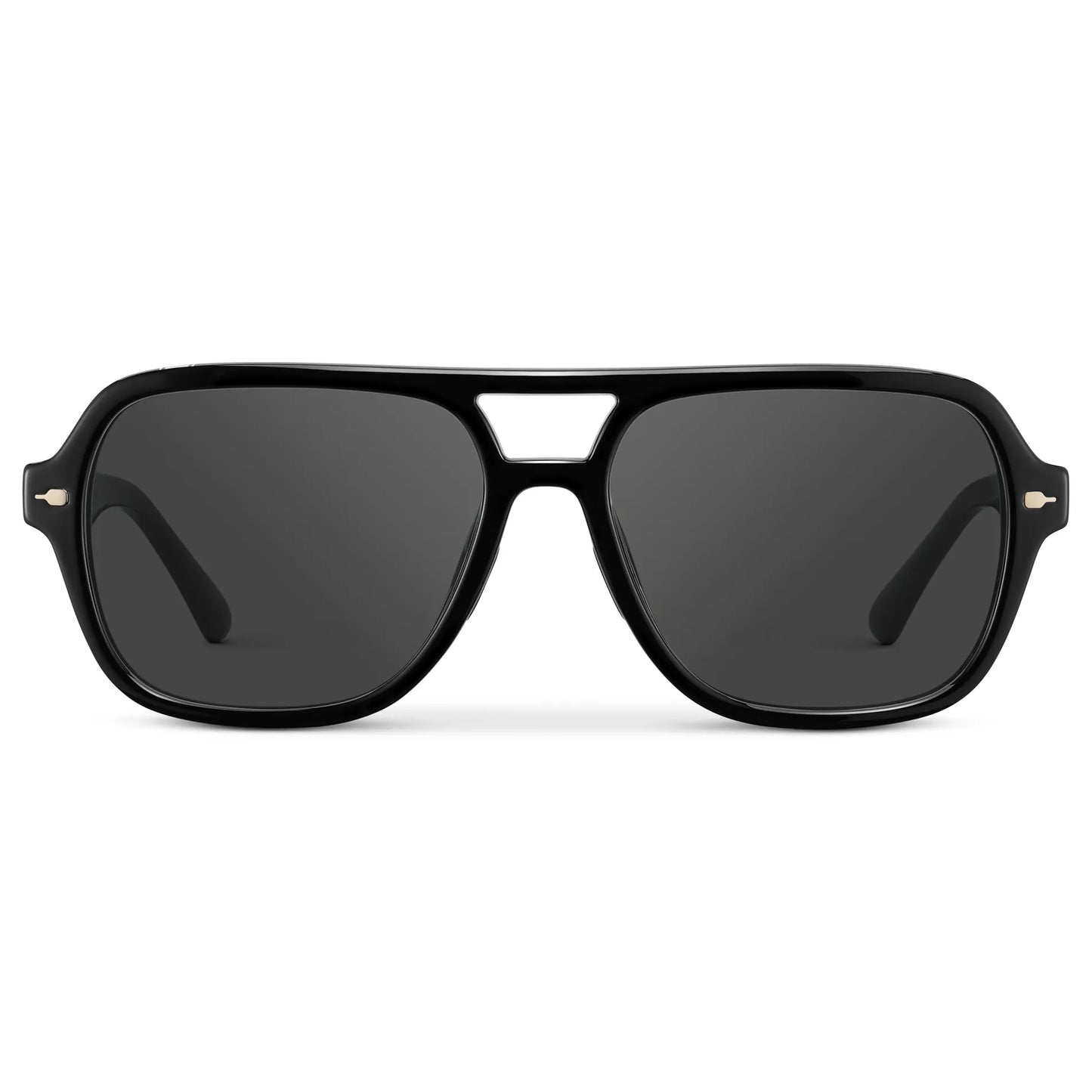 Black / Grey || Women's Flat-Top Aviator Prescription Sunglasses with Black Frame and Grey Lens on a white background