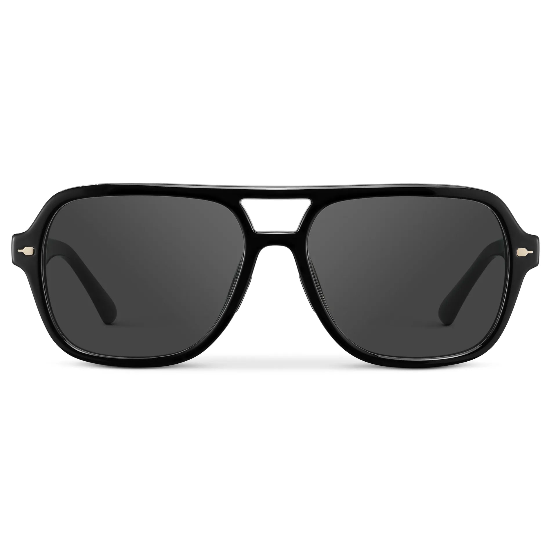 Black / Grey || Women's Flat-Top Aviator Prescription Sunglasses with Black Frame and Grey Lens on a white background