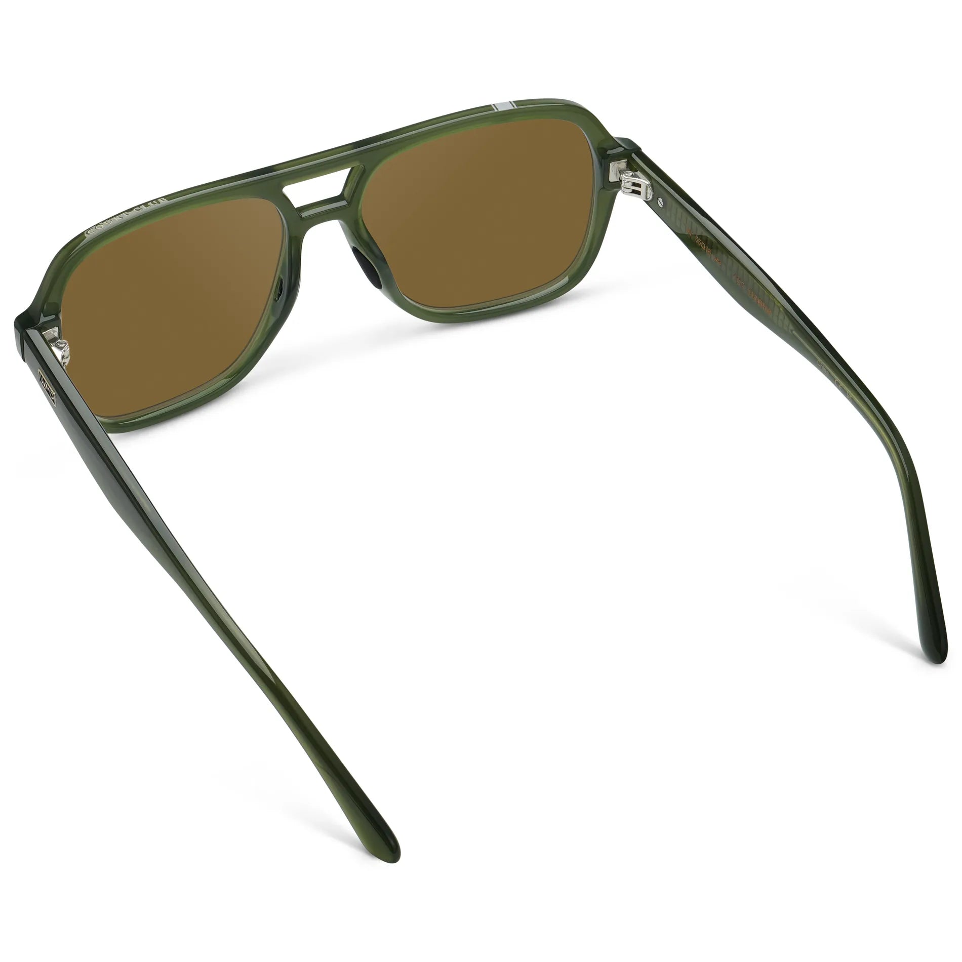 Olive Green / Amber || Back view of Women's Flat-Top Aviator Prescription Sunglasses with Olive Green Frame and Brown Lens on a white background