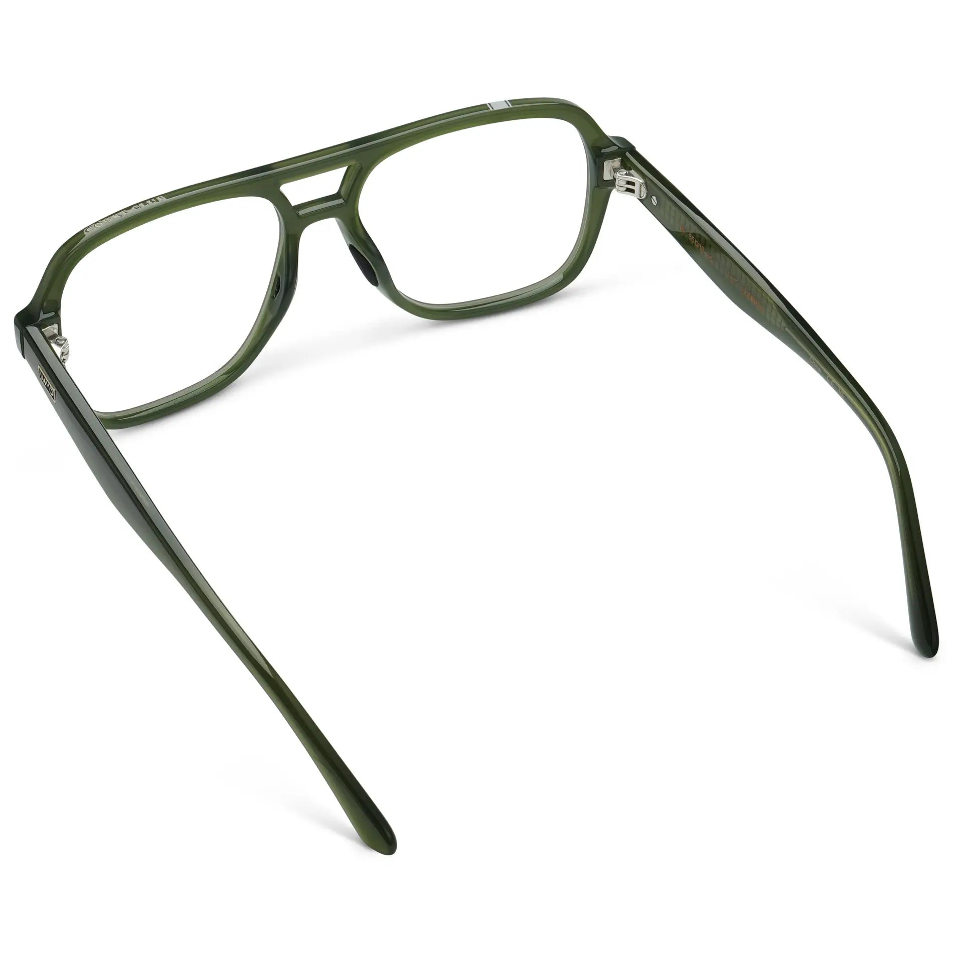 Olive Green || Back view of Women's Flat-Top Aviator Prescription Eyeglasses with Olive Green Frame and Clear Lens on a white background