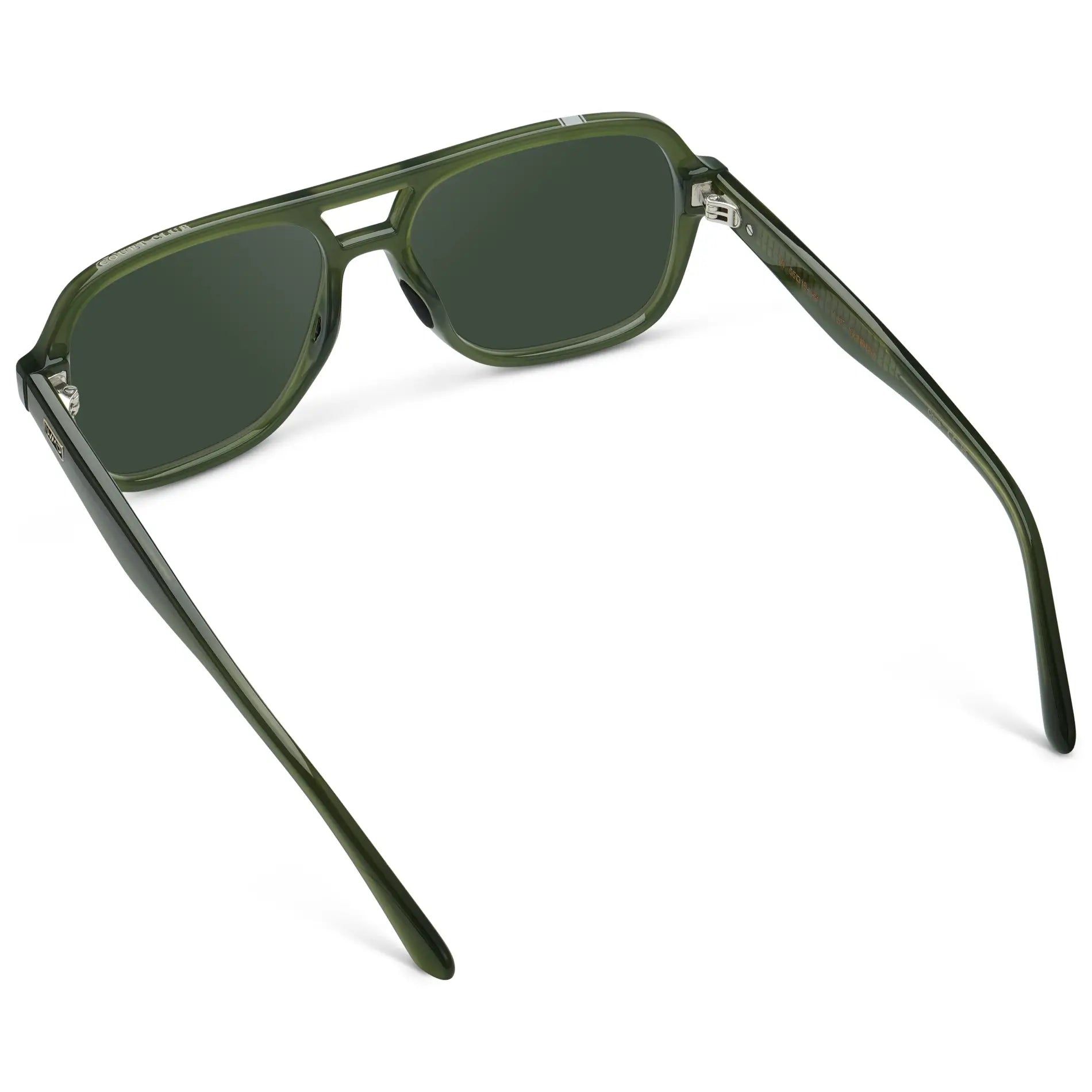 Olive Green / G15 || Back view of Women's Flat-Top Aviator Prescription Sunglasses with Olive Green Frame and Green Lens on a white background