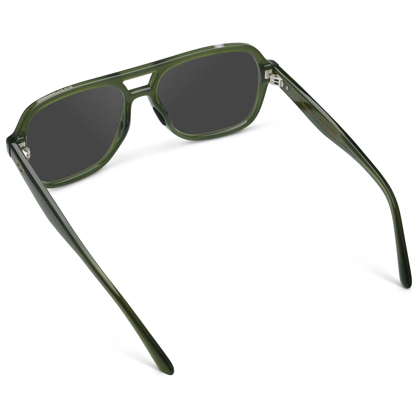 Olive Green / Grey || Back view of Women's Flat-Top Aviator Prescription Sunglasses with Olive Green Frame and Grey Lens on a white background