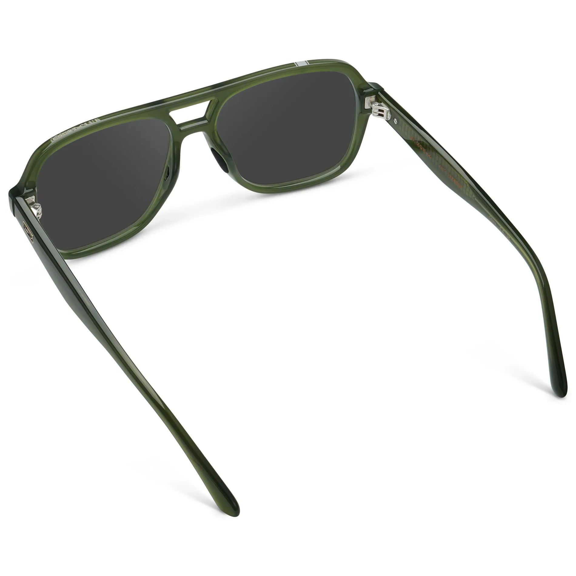 Olive Green / Grey || Back view of Women's Flat-Top Aviator Prescription Sunglasses with Olive Green Frame and Grey Lens on a white background