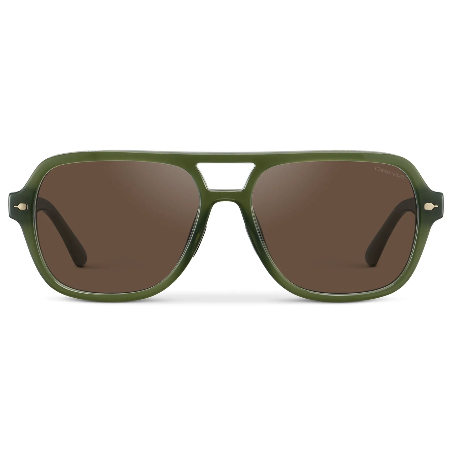 Olive Green / Brown Lens || Women's Flat-Top Aviator Sunglasses with Olive Green Frame and Brown Lens on a white background