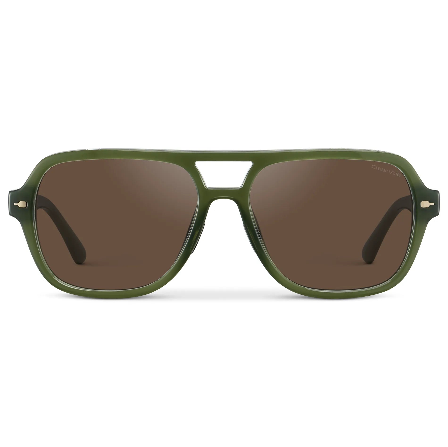 Olive Green / Brown Lens || Women's Flat-Top Aviator Sunglasses with Olive Green Frame and Brown Lens on a white background