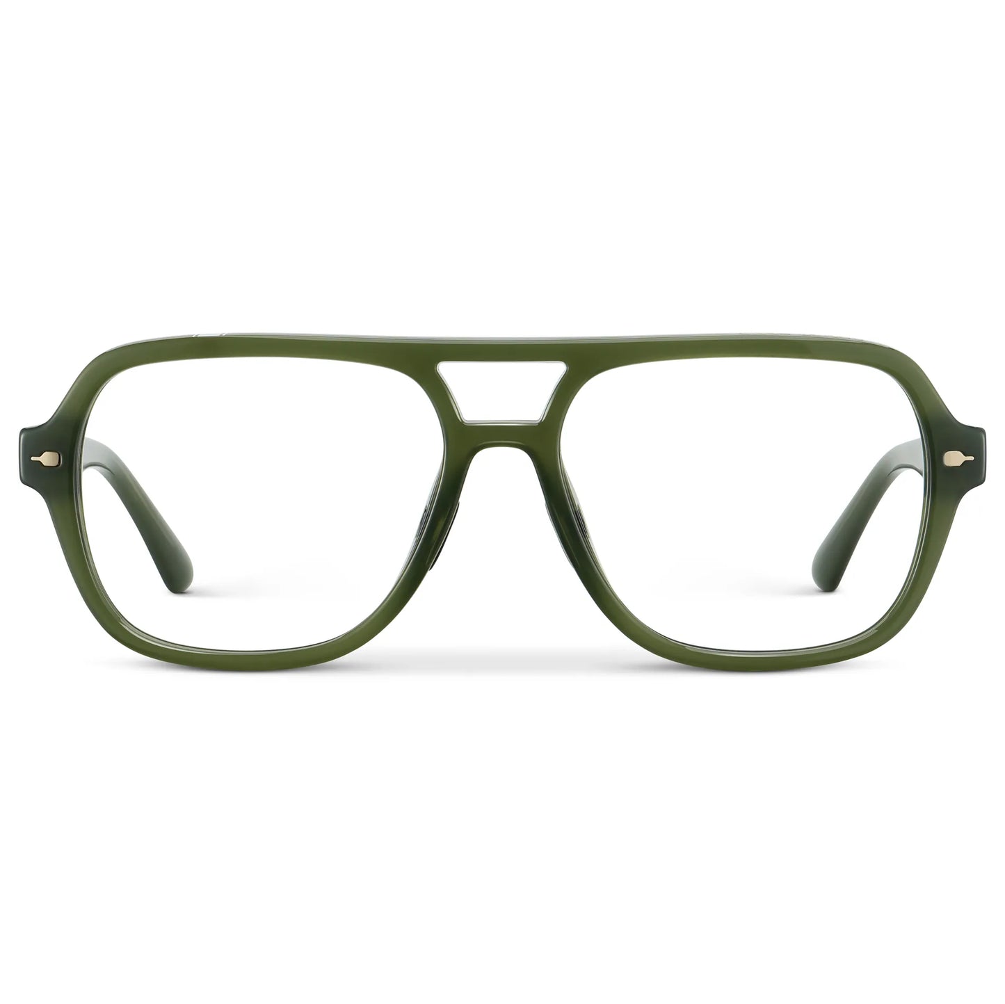 Olive Green || Women's Flat-Top Aviator Prescription Eyeglasses with Olive Green Frame and Clear Lens on a white background