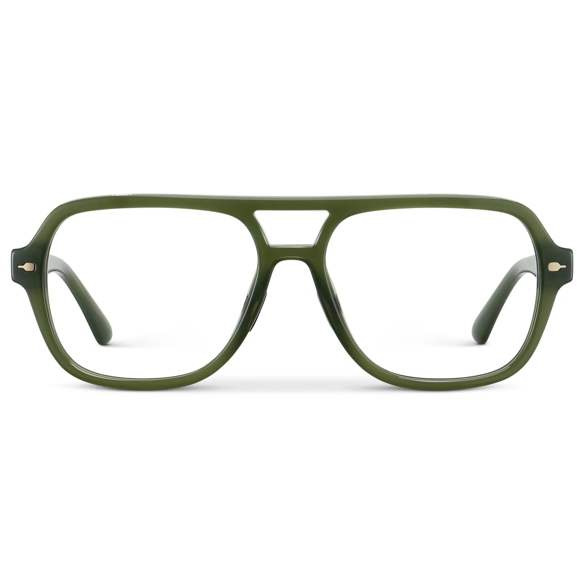 Olive Green || Women's Flat-Top Aviator Prescription Eyeglasses with Olive Green Frame and Clear Lens on a white background