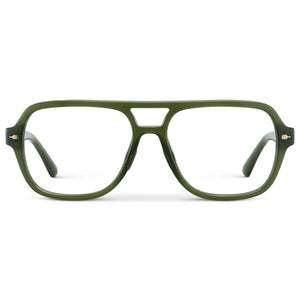 Olive Green || Women's Flat-Top Aviator Prescription Eyeglasses with Olive Green Frame and Clear Lens on a white background