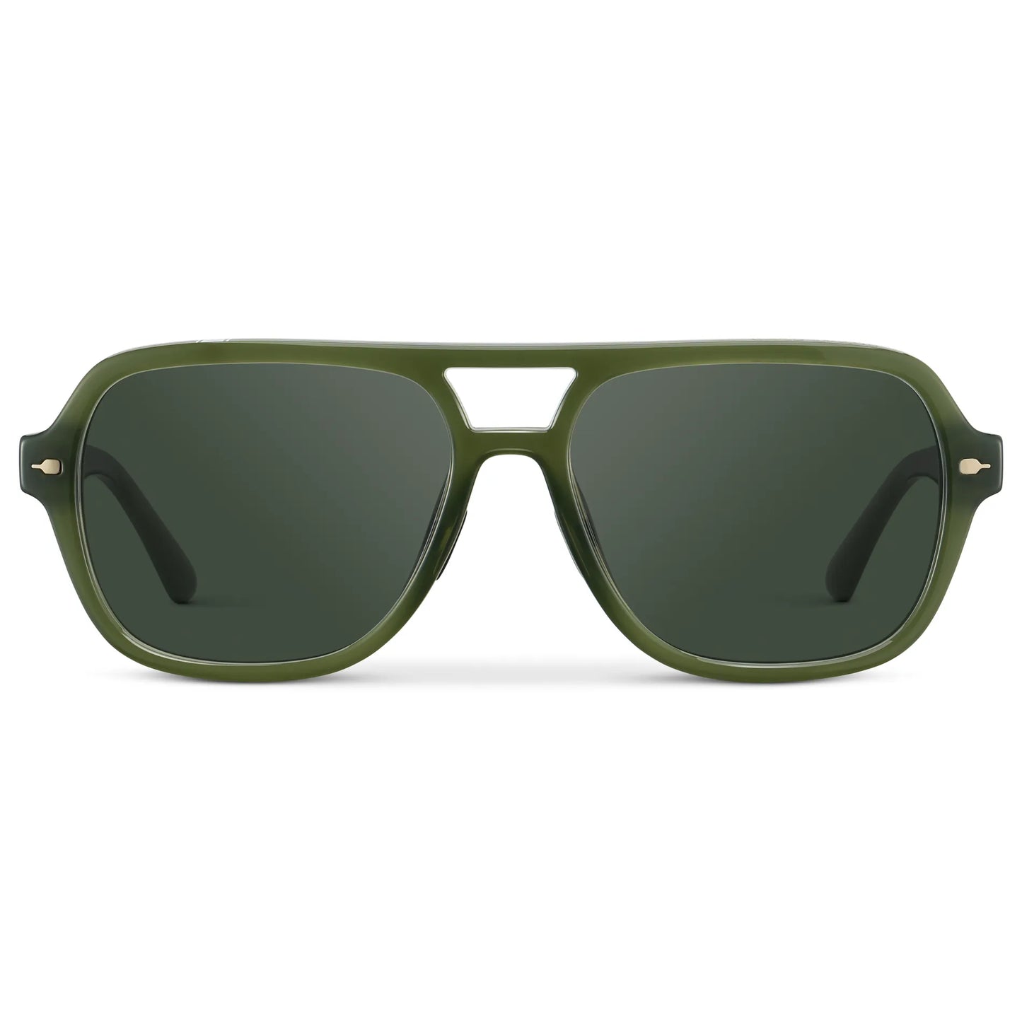 Olive Green / G15 || Women's Flat-Top Aviator Prescription Sunglasses with Olive Green Frame and Green Lens on a white background