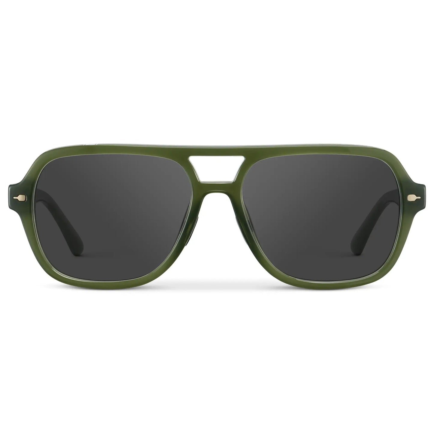 Olive Green / Grey || Women's Flat-Top Aviator Prescription Sunglasses with Olive Green Frame and Grey Lens on a white background