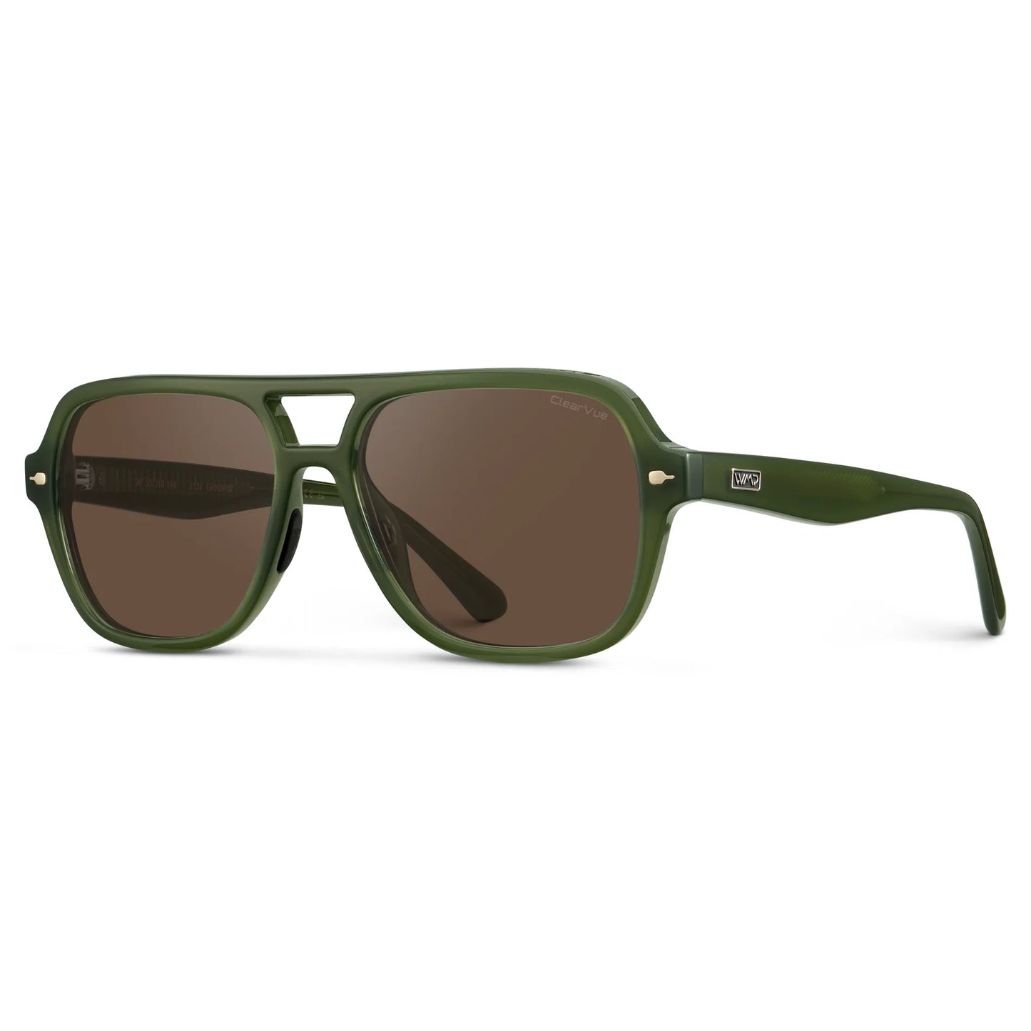 Olive Green / Brown Lens || Side view of Women's Flat-Top Aviator Sunglasses with Olive Green Frame and Brown Lens on a white background