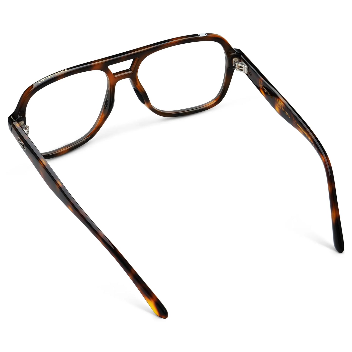Brown Tortoise || Back view of Women's Flat-Top Aviator Prescription Eyeglasses with Brown Tortoise Frame and Clear Lens on a white background