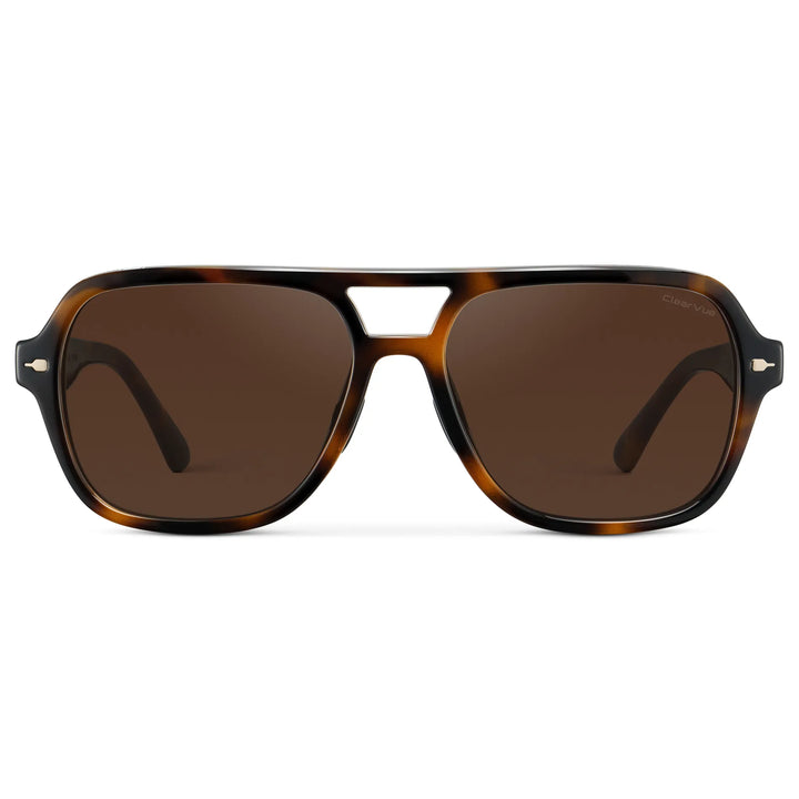 Brown Tortoise / Dark Brown Lens || Women's Flat-Top Aviator Sunglasses with Brown Tortoise Frame and Dark Brown Lens on a white background