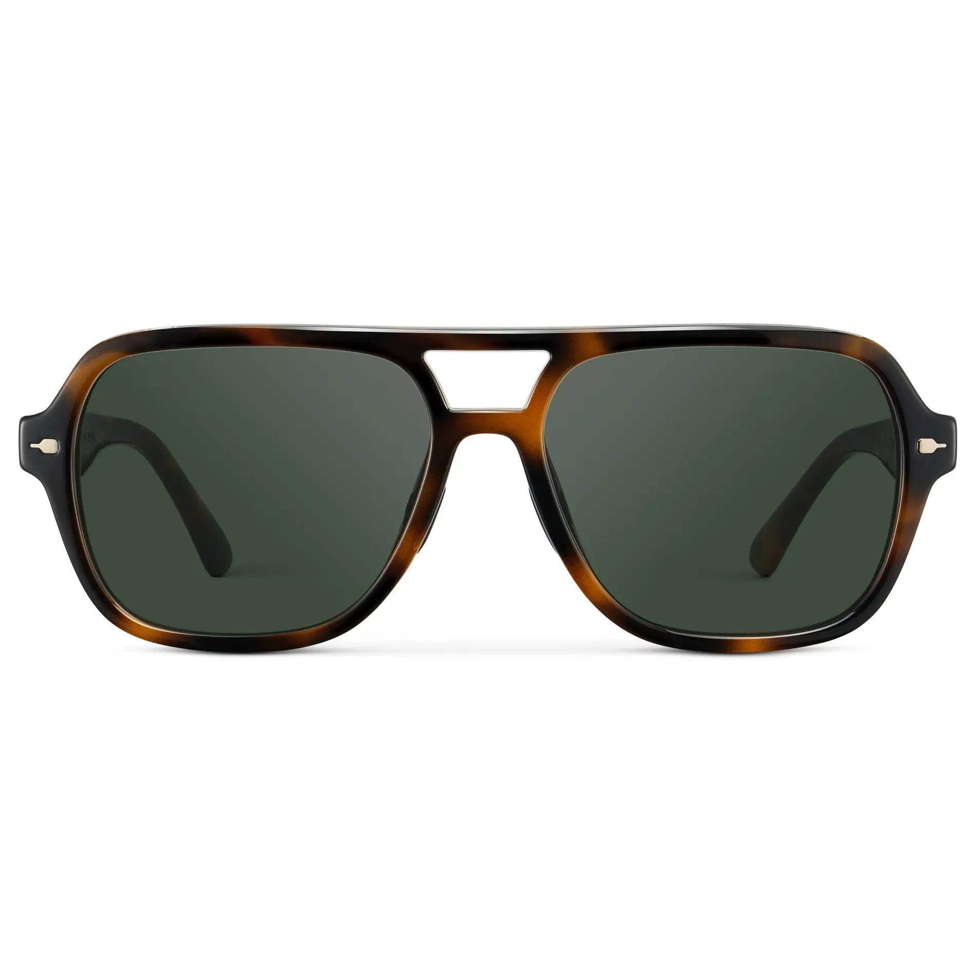 Brown Tortoise / G15 || Women's Flat-Top Aviator Prescription Sunglasses with Brown Tortoise Frame and Green Lens on a white background