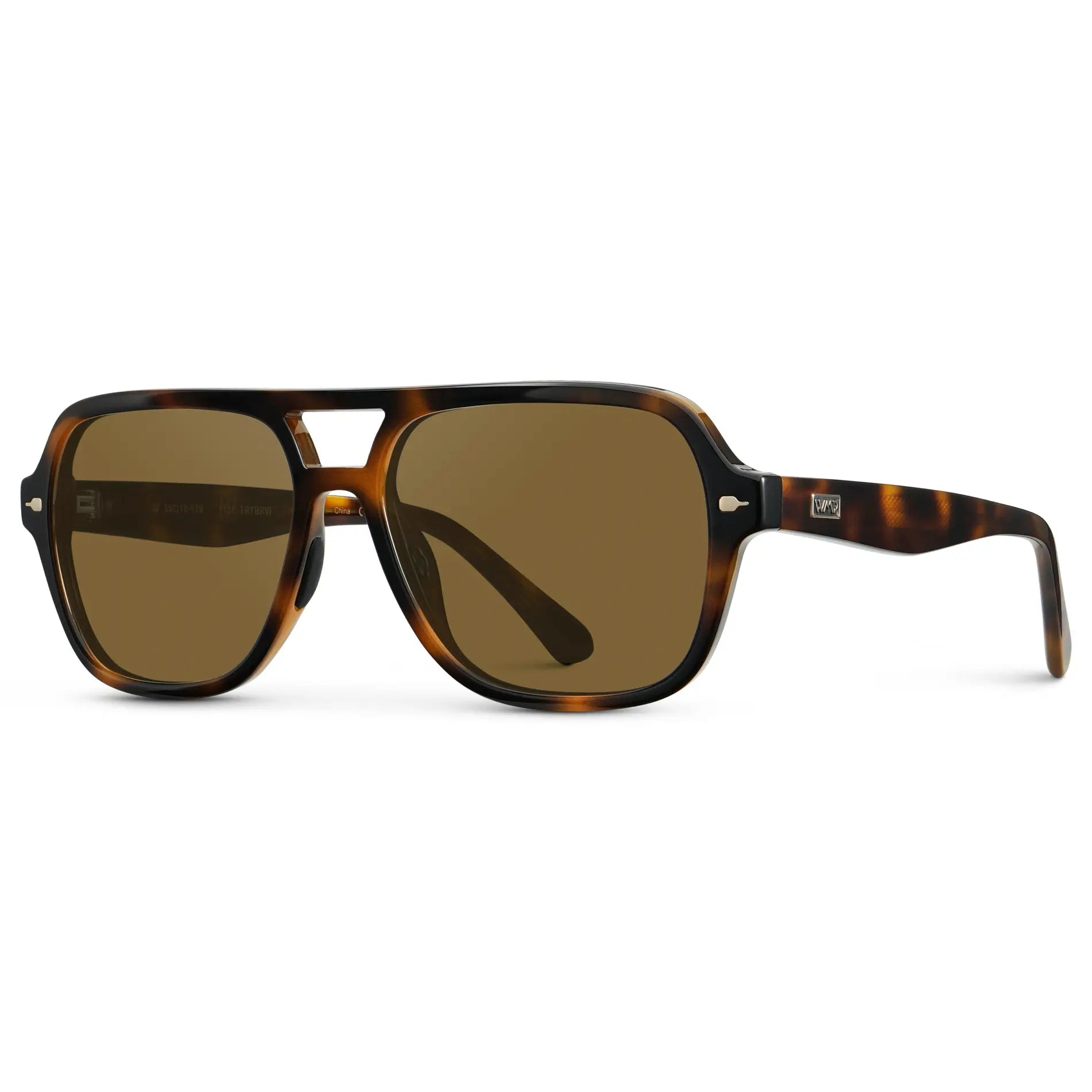 Brown Tortoise / Amber || Side view of Women's Flat-Top Aviator Prescription Sunglasses with Brown Tortoise Frame and Brown Lens on a white background