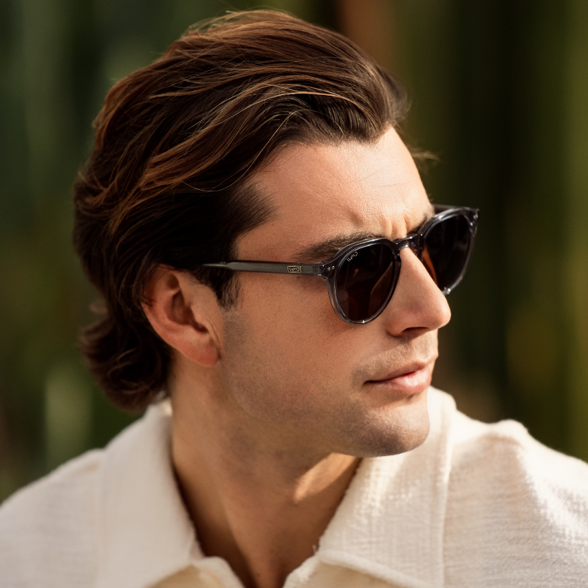 Crystal Stone Blue / Brown Lens || Men's Round Polarized Sunglasses with Blue acetate frame and brown lens