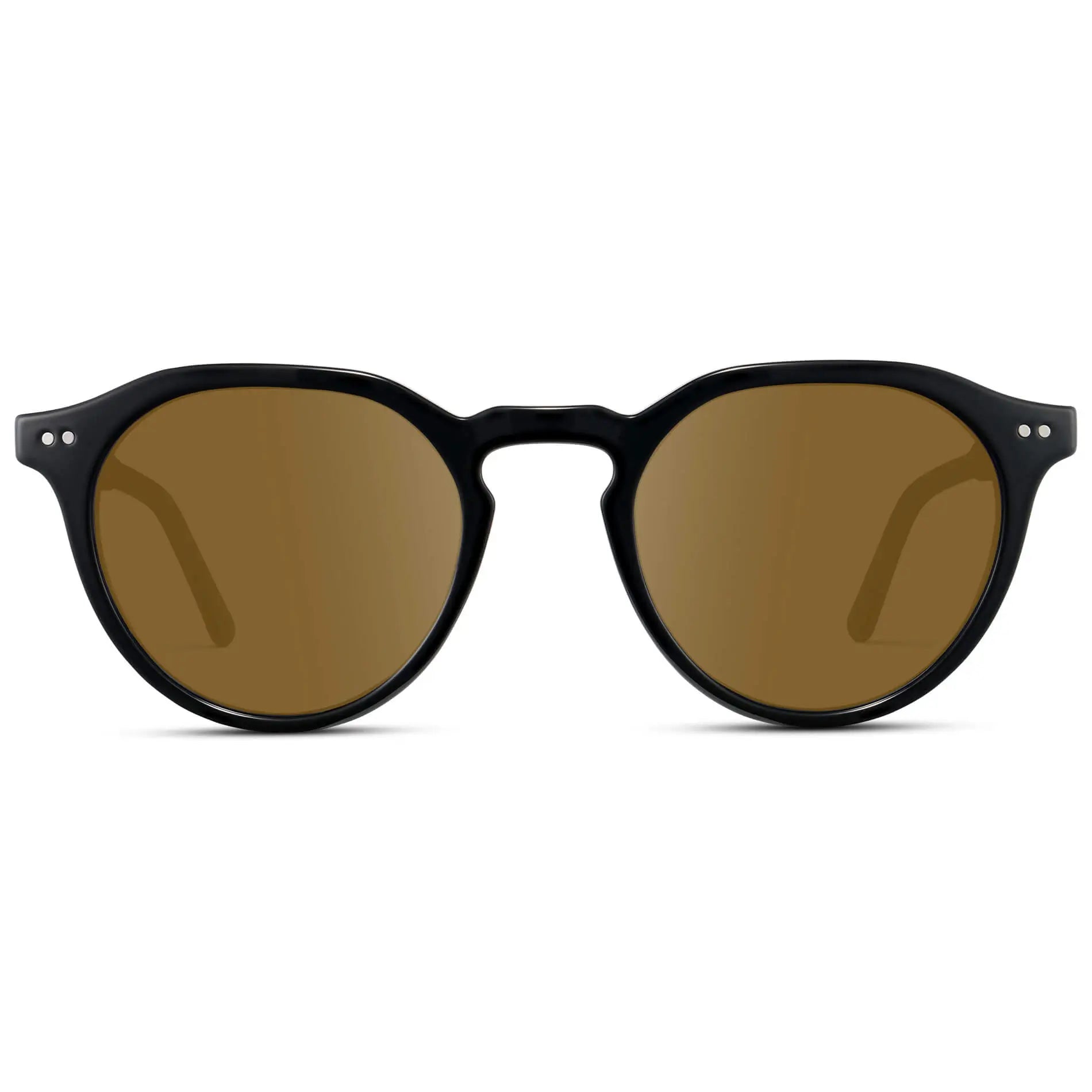 Black / Amber || Men's Round Prescription Sunglasses with Black Lightweight Frame and Brown Lenses